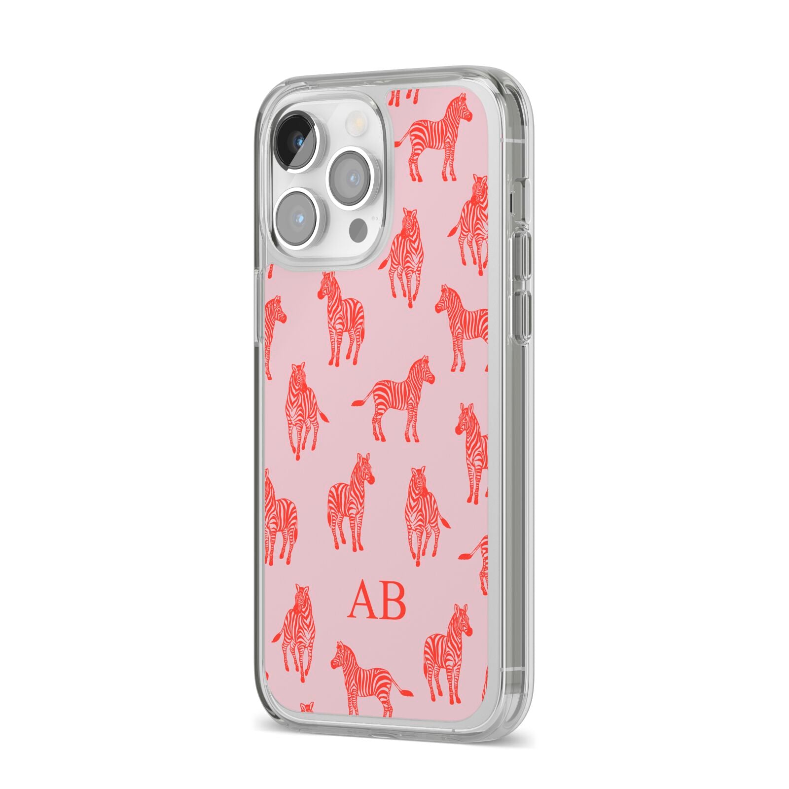 Customised Zebra iPhone 14 Pro Max Clear Tough Case Silver Angled Image