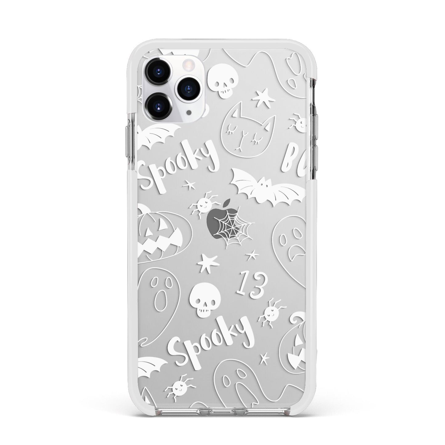 Cute Grey Halloween Apple iPhone 11 Pro Max in Silver with White Impact Case