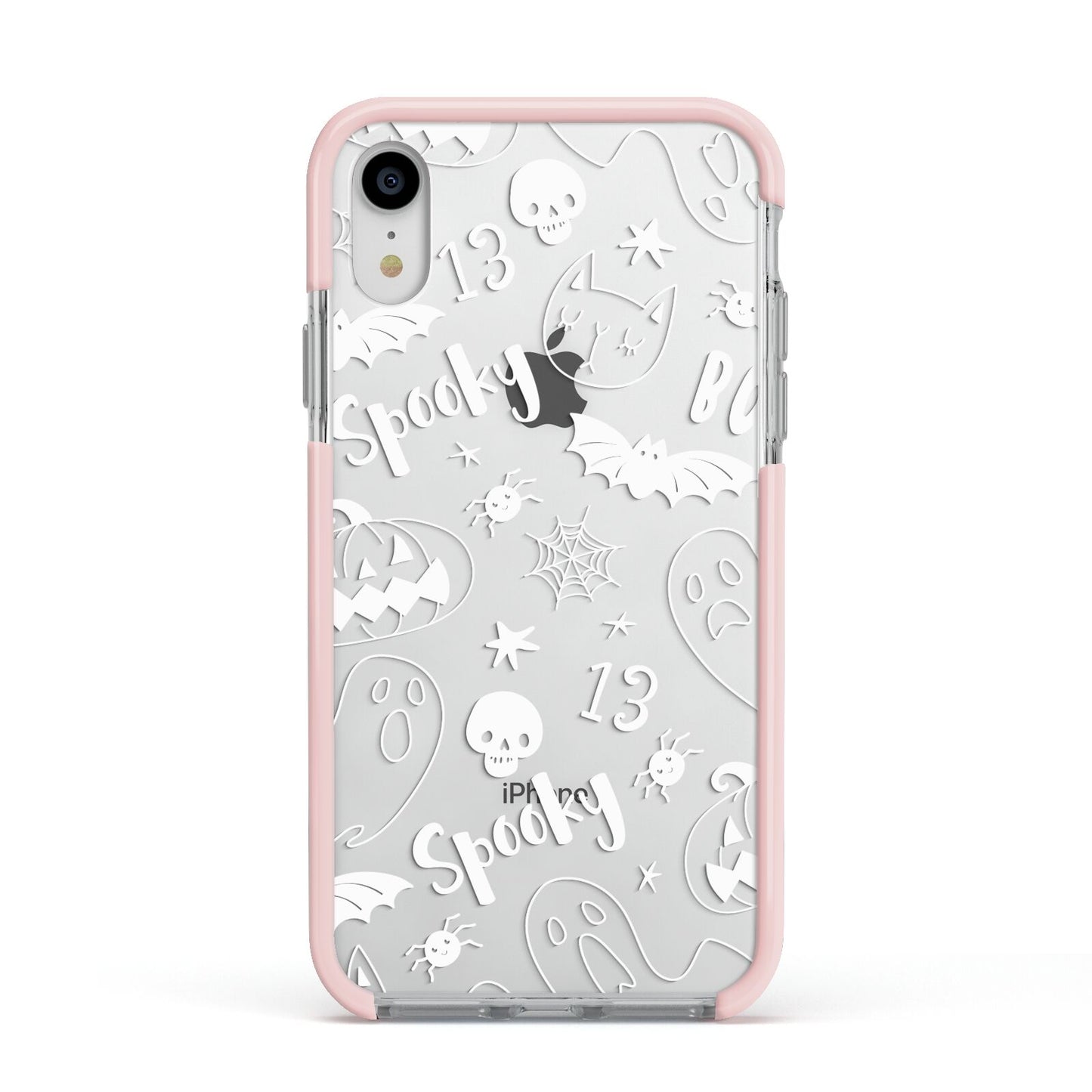 Cute Grey Halloween Apple iPhone XR Impact Case Pink Edge on Silver Phone