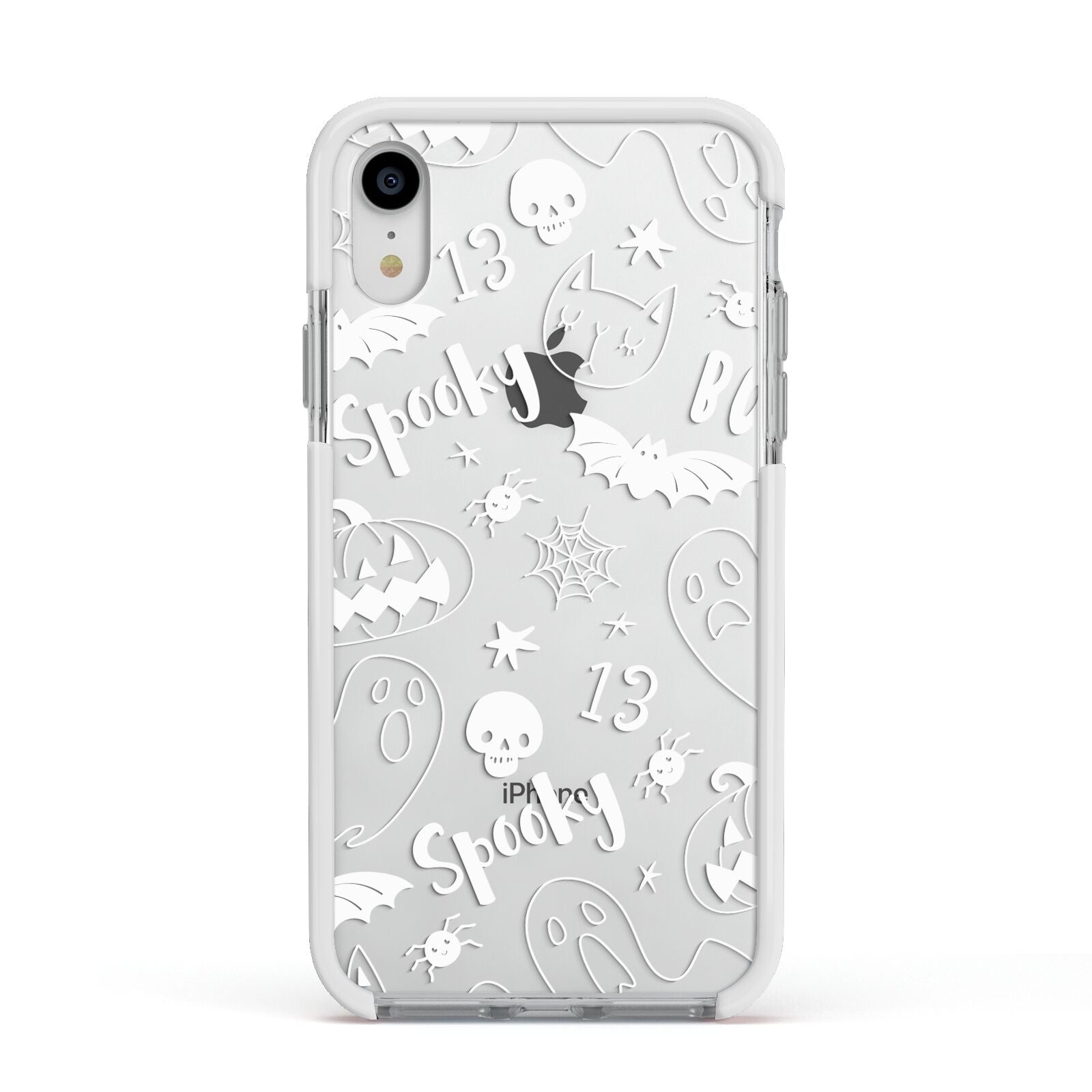 Cute Grey Halloween Apple iPhone XR Impact Case White Edge on Silver Phone