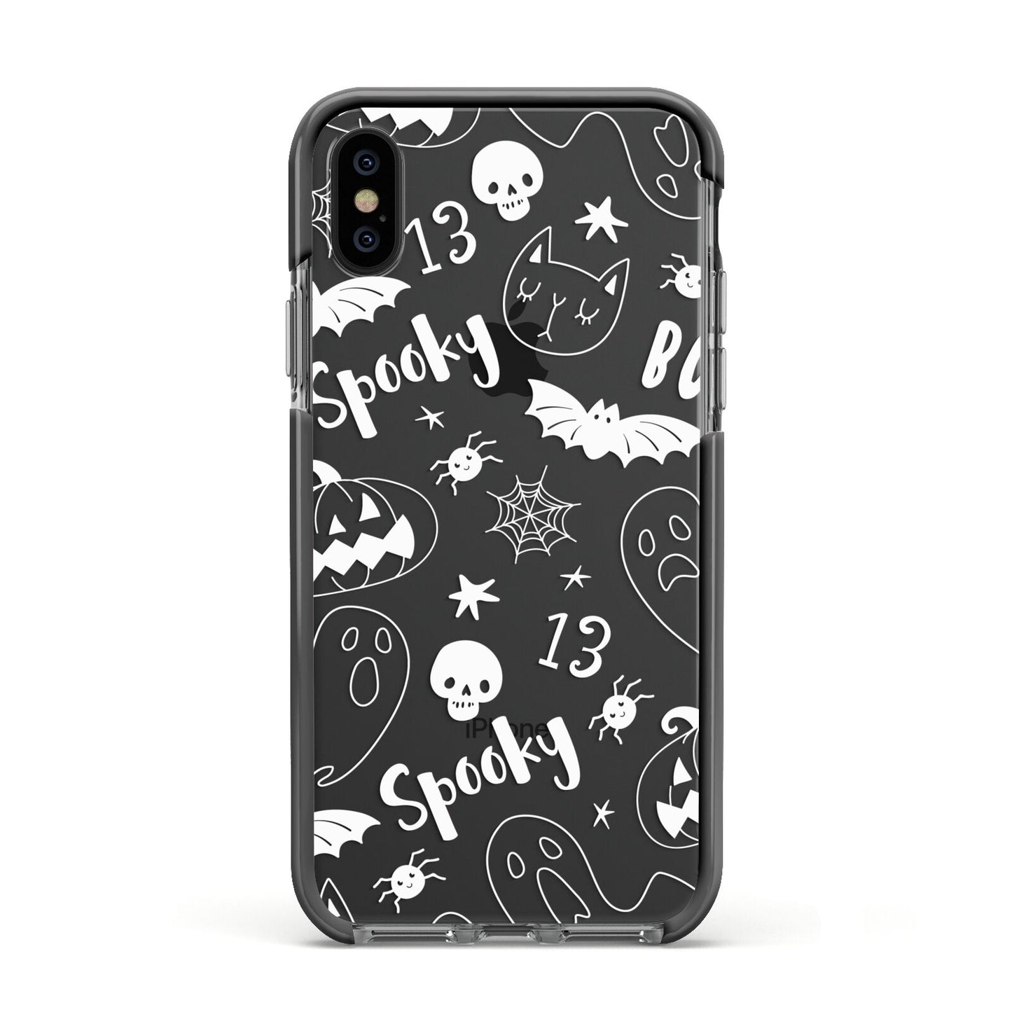 Cute Grey Halloween Apple iPhone Xs Impact Case Black Edge on Black Phone