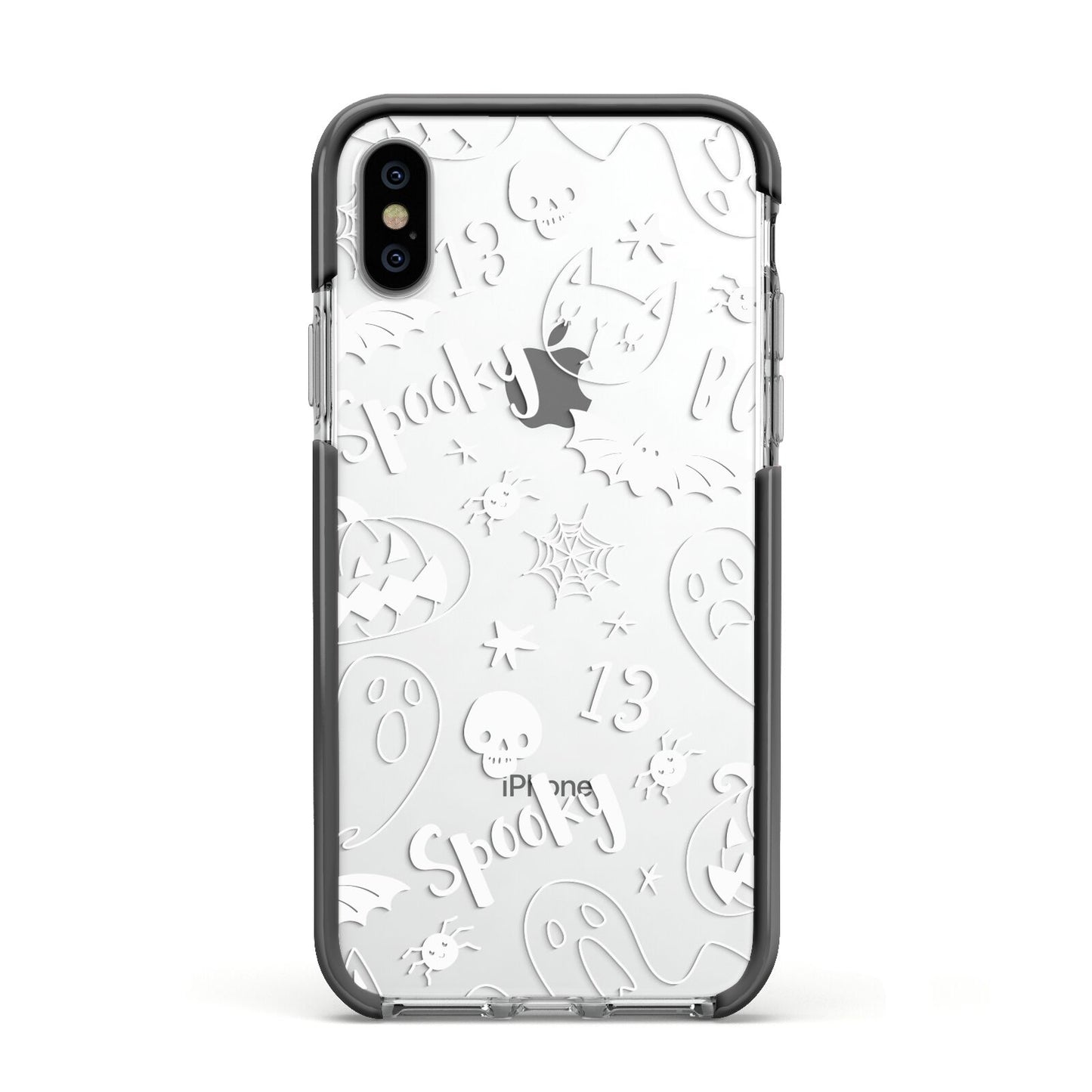 Cute Grey Halloween Apple iPhone Xs Impact Case Black Edge on Silver Phone
