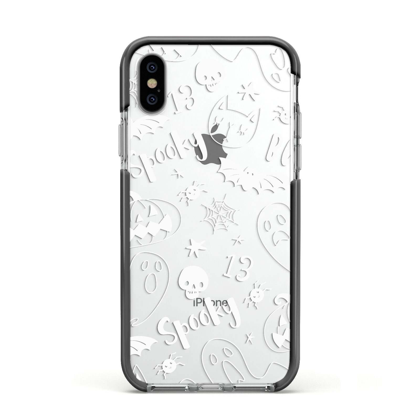 Cute Grey Halloween Apple iPhone Xs Impact Case Black Edge on Silver Phone