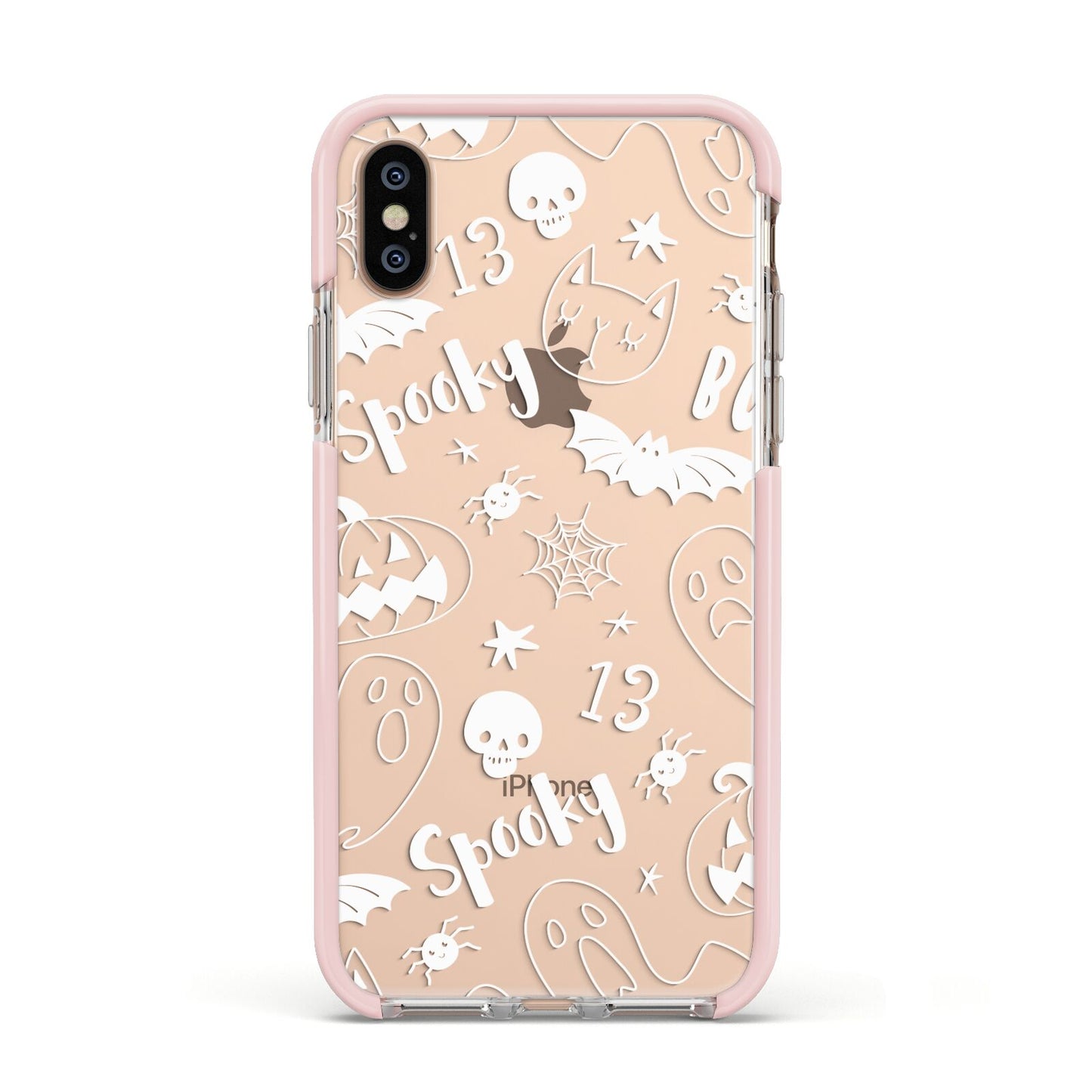 Cute Grey Halloween Apple iPhone Xs Impact Case Pink Edge on Gold Phone