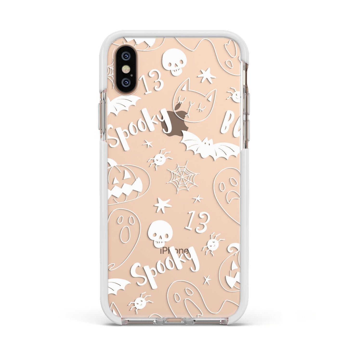 Cute Grey Halloween Apple iPhone Xs Impact Case White Edge on Gold Phone