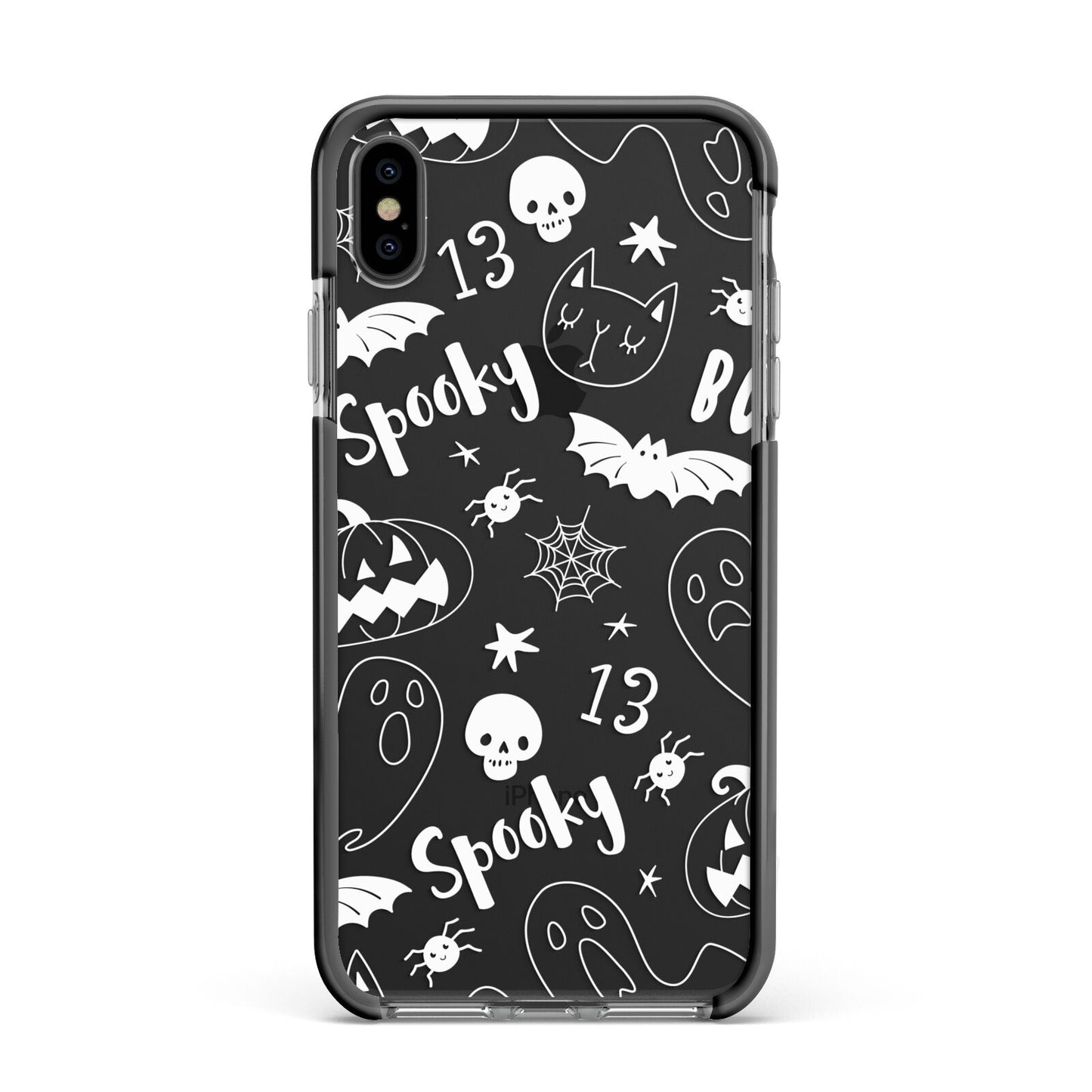 Cute Grey Halloween Apple iPhone Xs Max Impact Case Black Edge on Black Phone