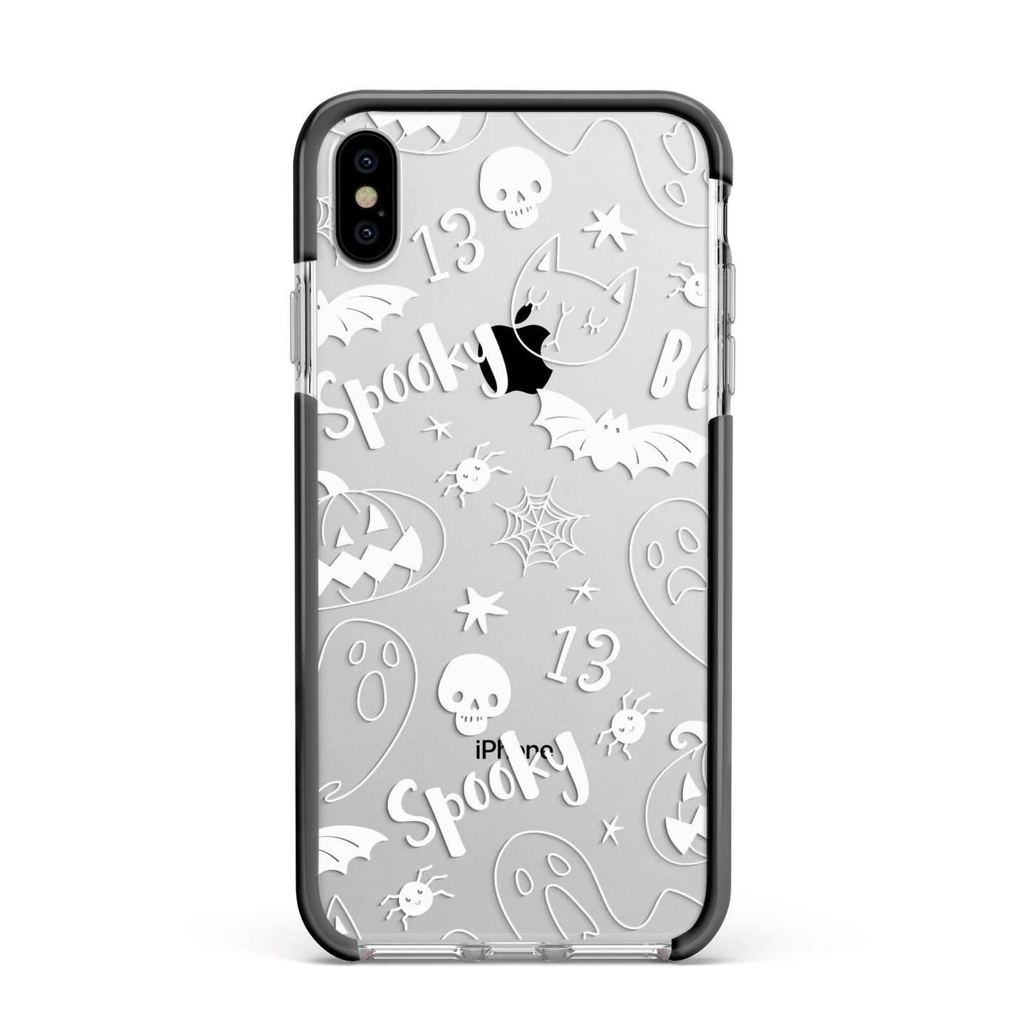 Cute Grey Halloween Apple iPhone Xs Max Impact Case Black Edge on Silver Phone