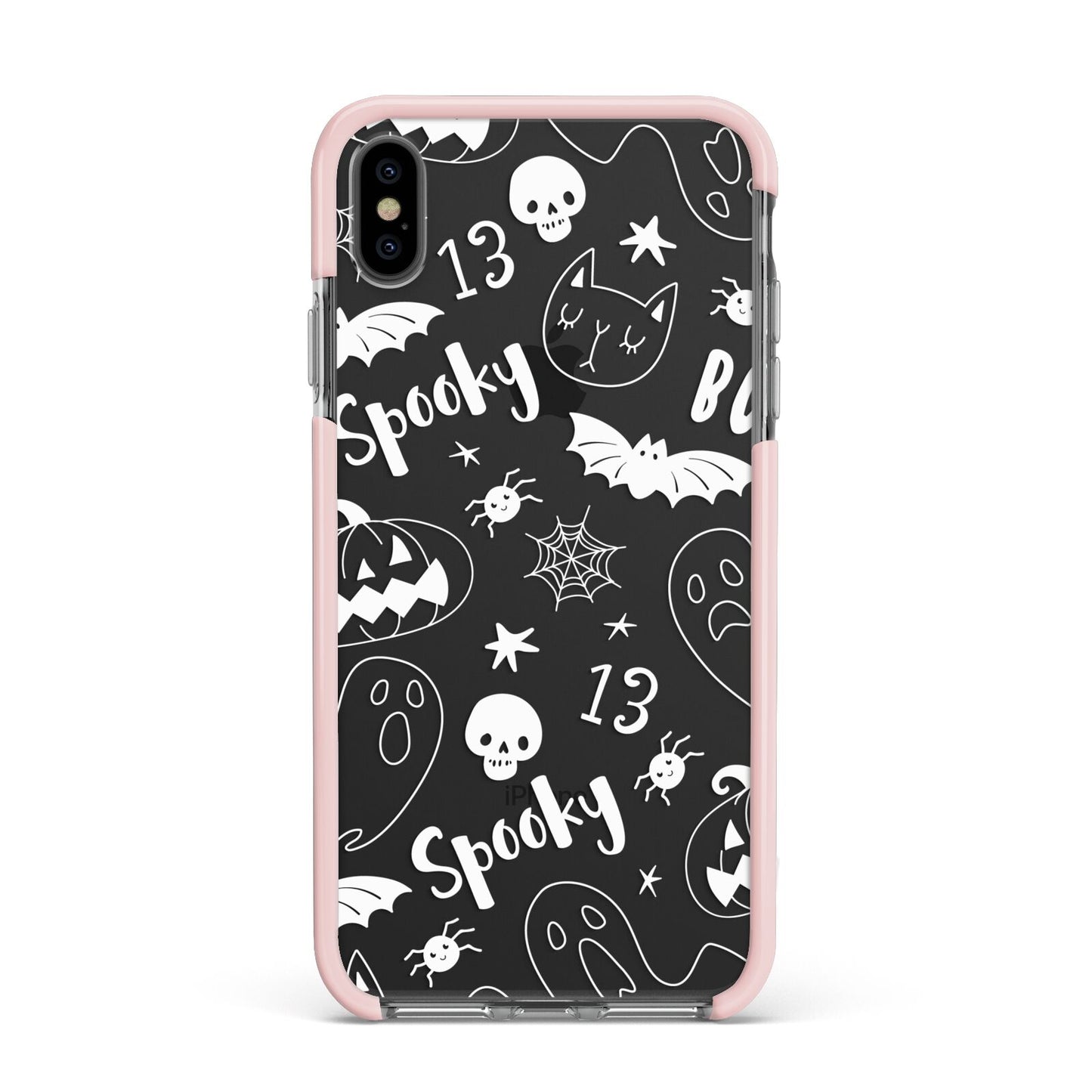 Cute Grey Halloween Apple iPhone Xs Max Impact Case Pink Edge on Black Phone