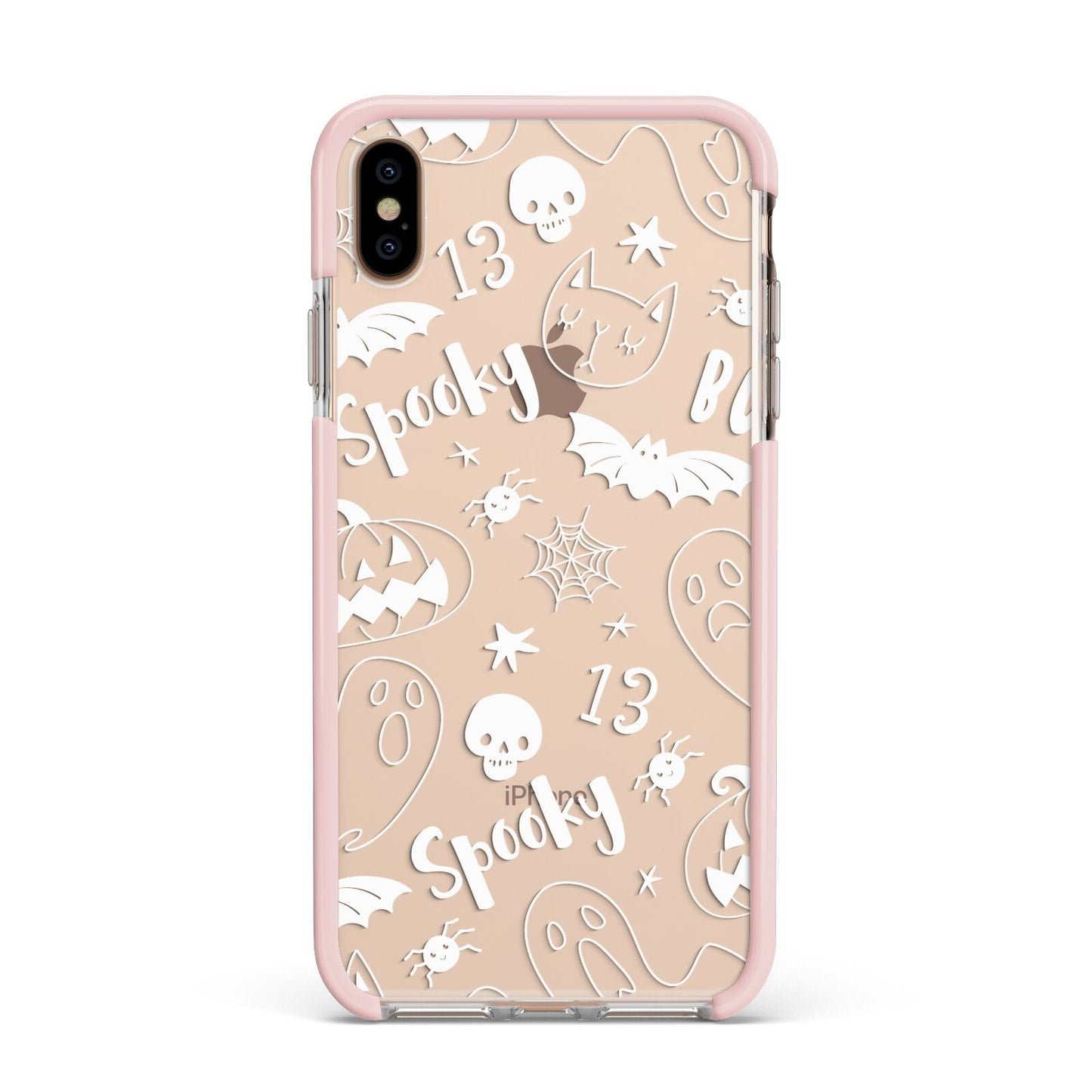Cute Grey Halloween Apple iPhone Xs Max Impact Case Pink Edge on Gold Phone