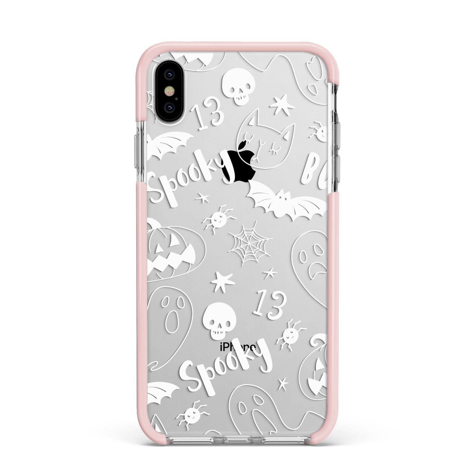 Cute Grey Halloween Apple iPhone Xs Max Impact Case Pink Edge on Silver Phone