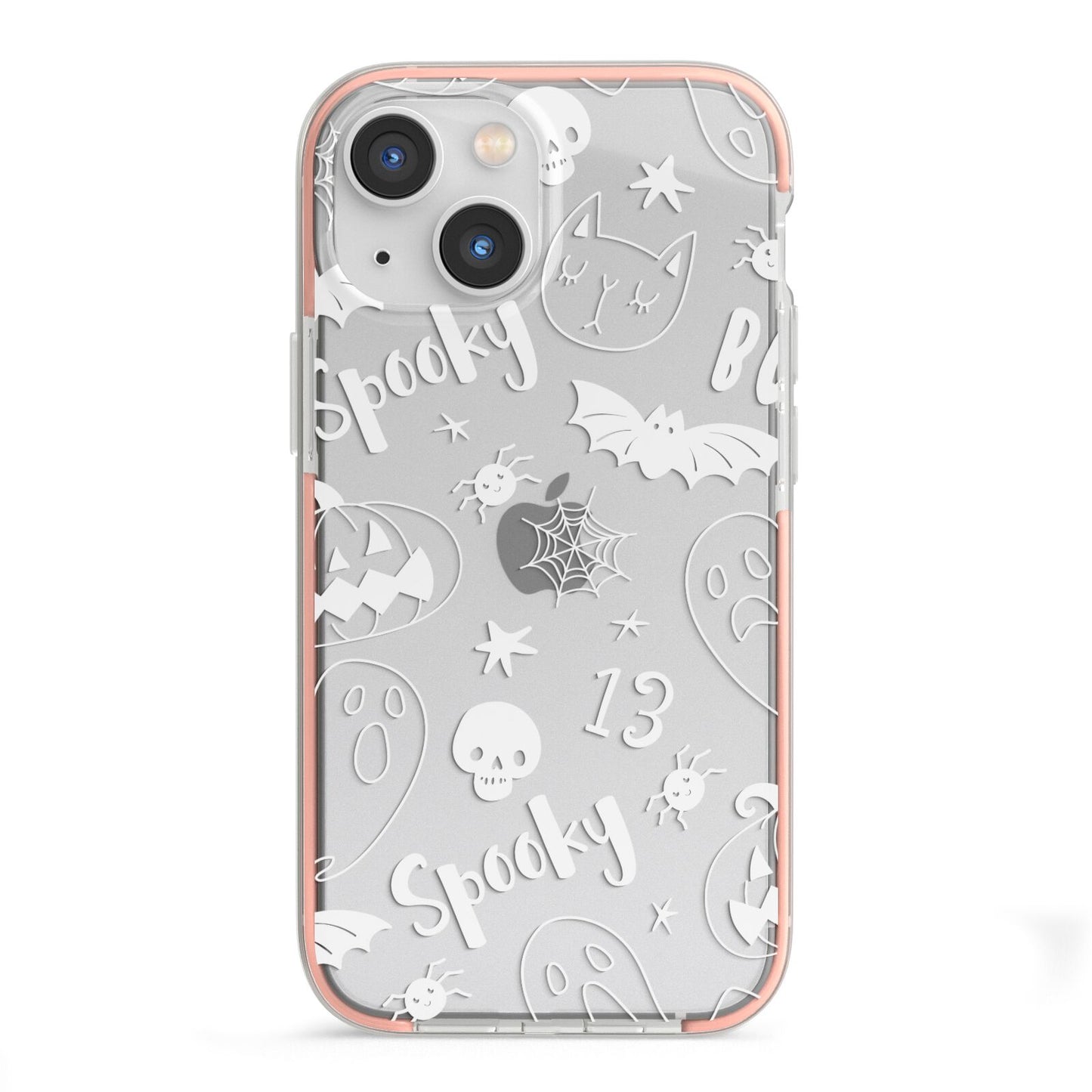 Cute Grey Halloween iPhone 13 Mini TPU Impact Case with Pink Edges