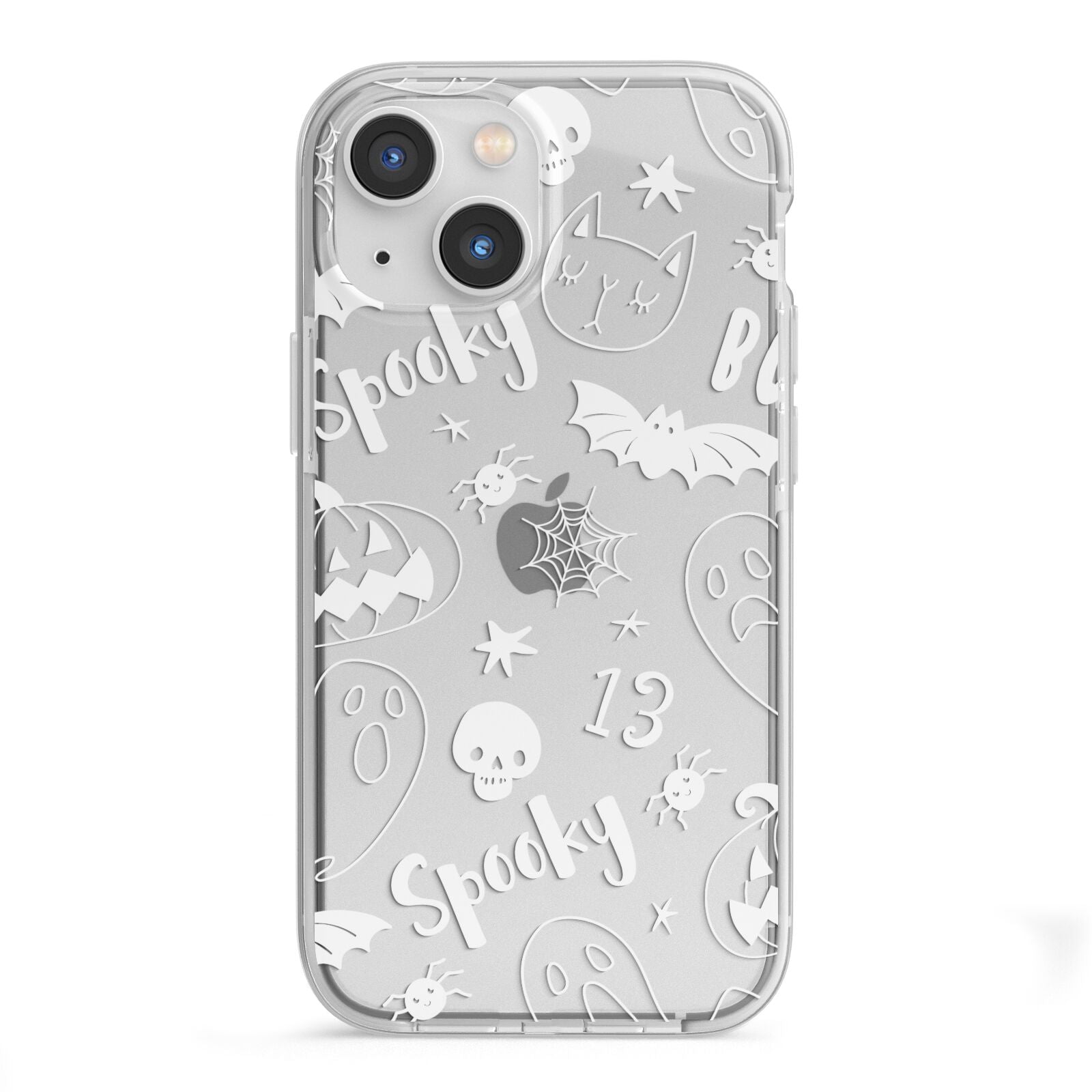 Cute Grey Halloween iPhone 13 Mini TPU Impact Case with White Edges