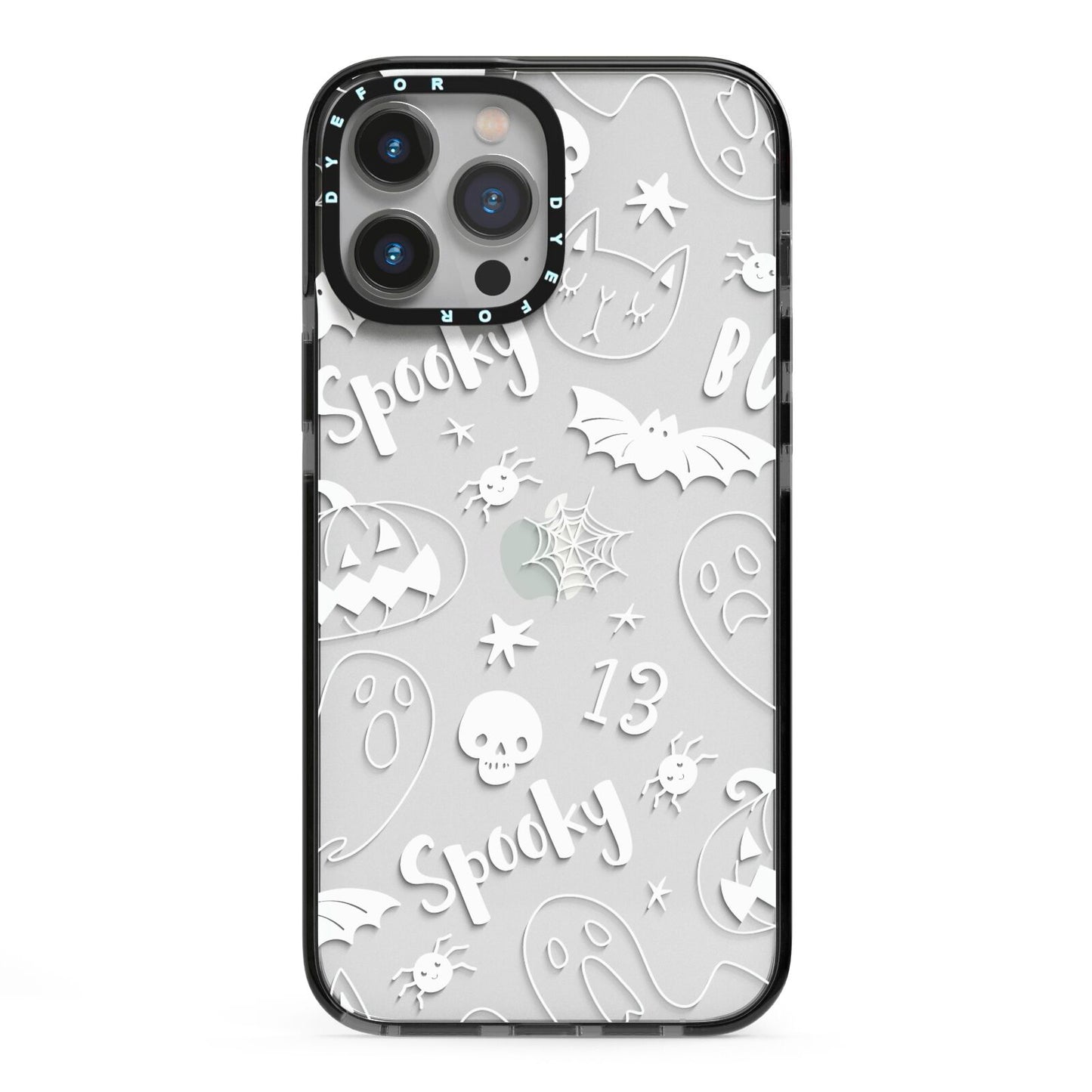 Cute Grey Halloween iPhone 13 Pro Max Black Impact Case on Silver phone