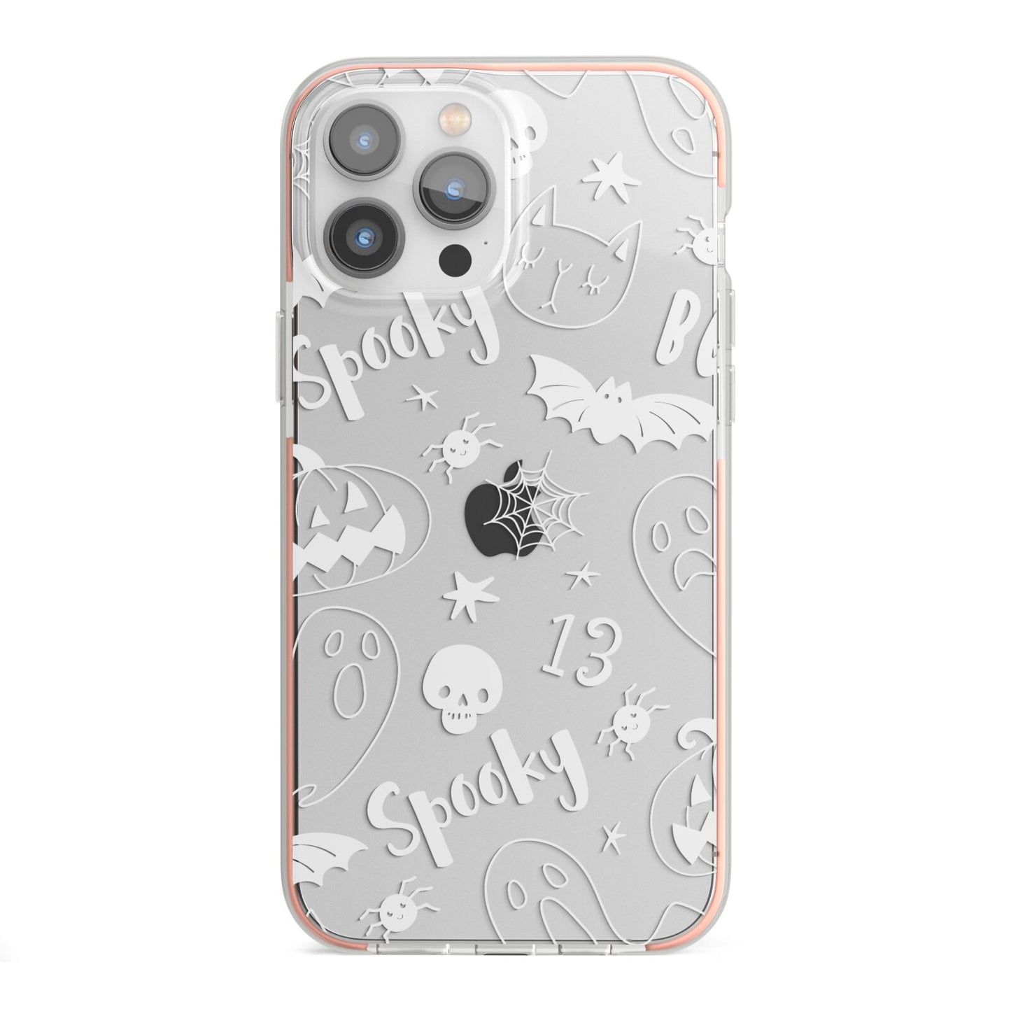 Cute Grey Halloween iPhone 13 Pro Max TPU Impact Case with Pink Edges