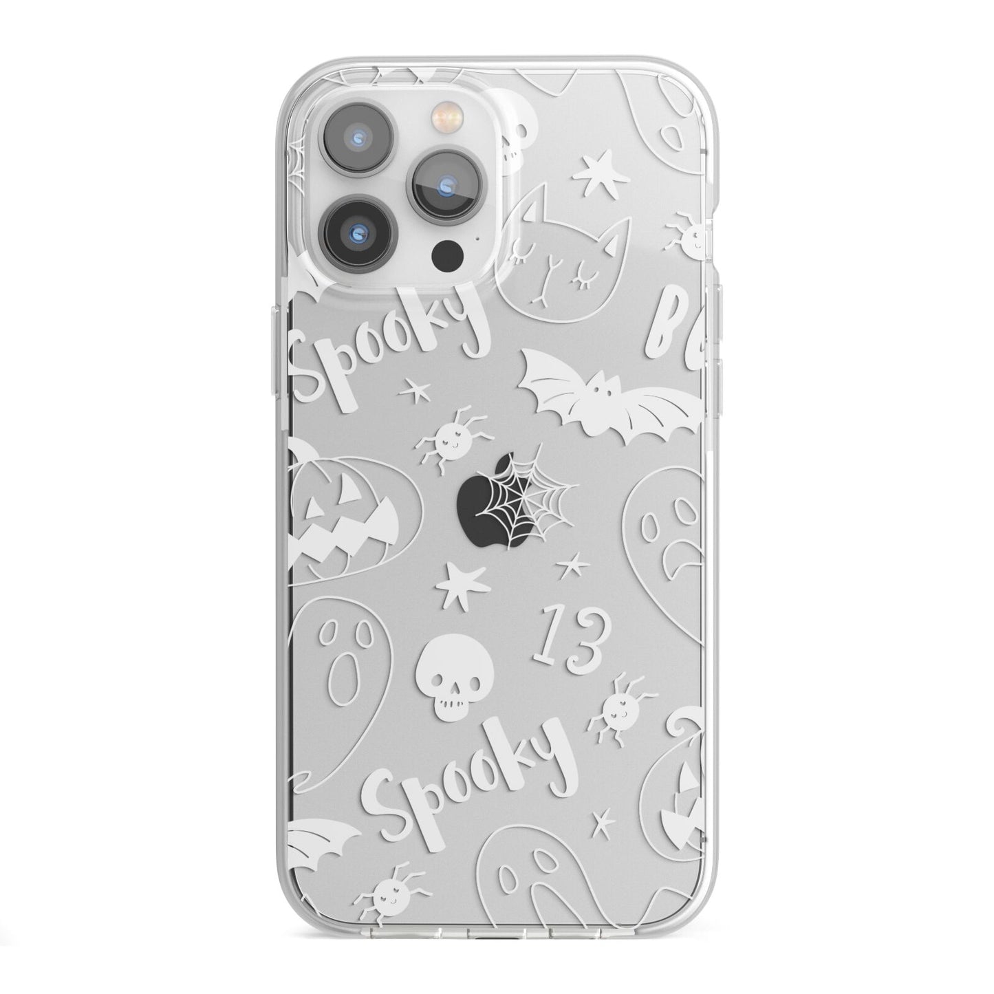Cute Grey Halloween iPhone 13 Pro Max TPU Impact Case with White Edges