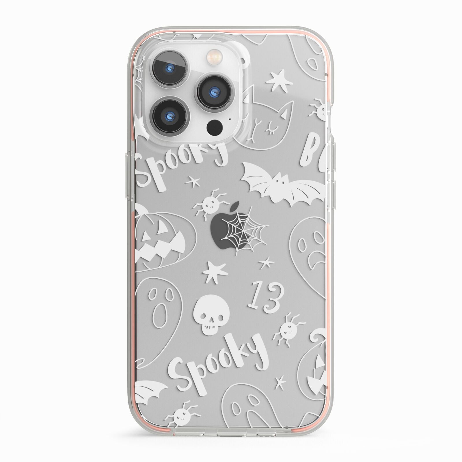 Cute Grey Halloween iPhone 13 Pro TPU Impact Case with Pink Edges