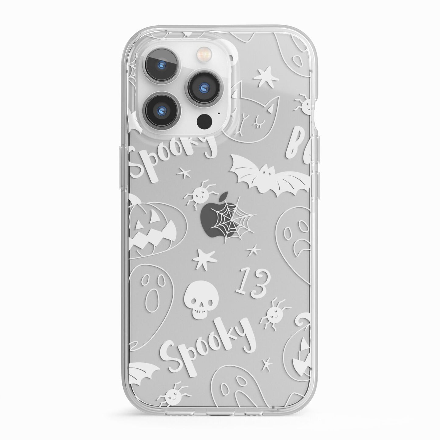 Cute Grey Halloween iPhone 13 Pro TPU Impact Case with White Edges