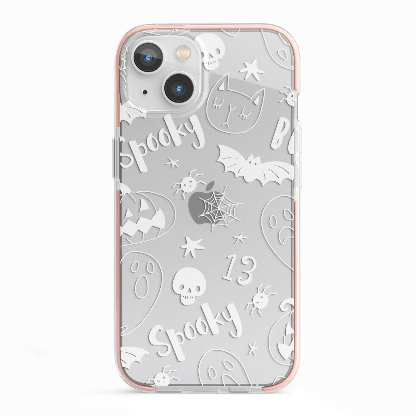 Cute Grey Halloween iPhone 13 TPU Impact Case with Pink Edges