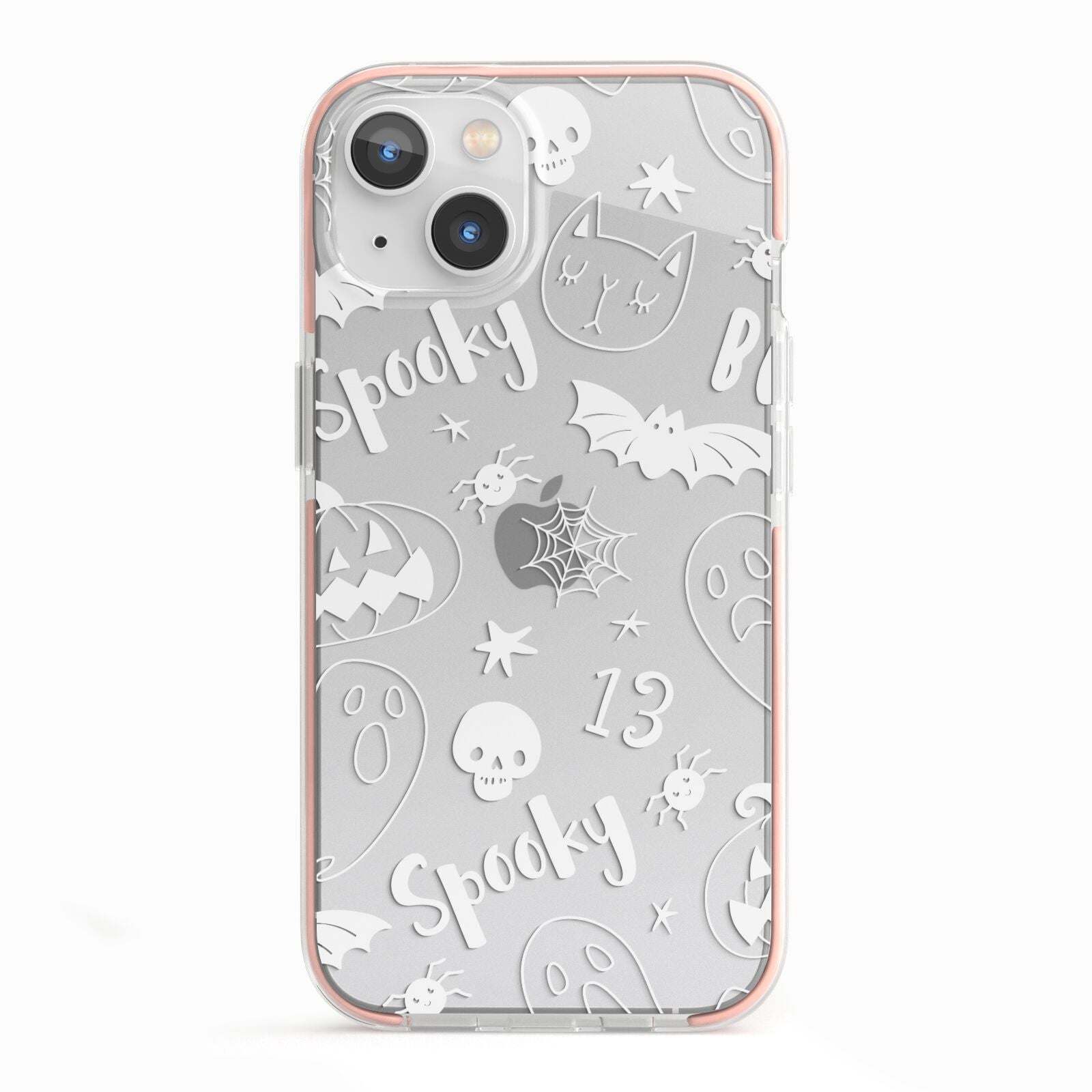 Cute Grey Halloween iPhone 13 TPU Impact Case with Pink Edges