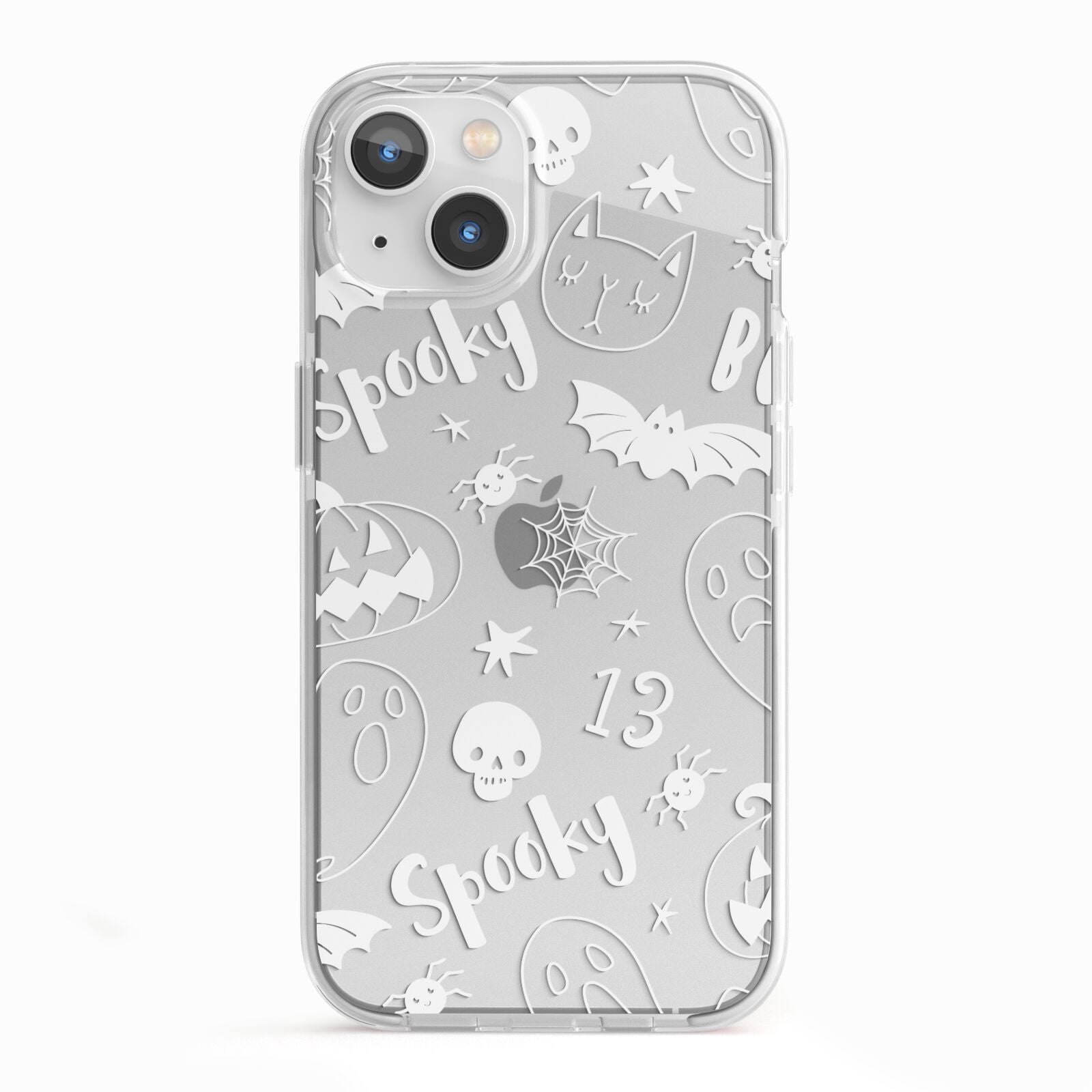 Cute Grey Halloween iPhone 13 TPU Impact Case with White Edges
