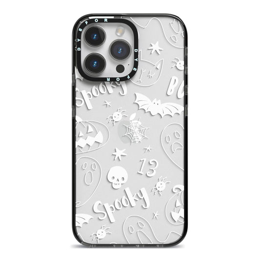 Cute Grey Halloween iPhone 14 Pro Max Black Impact Case on Silver phone