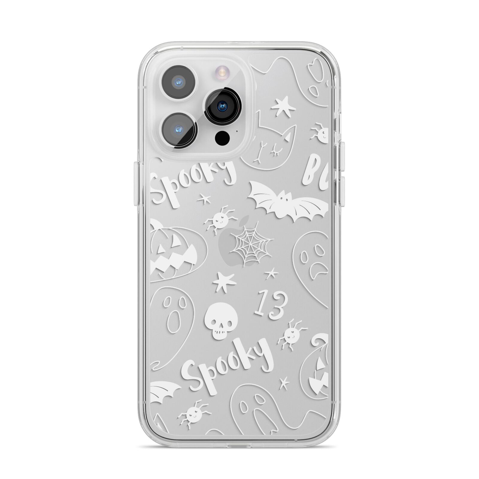 Cute Grey Halloween iPhone 14 Pro Max Clear Tough Case Silver