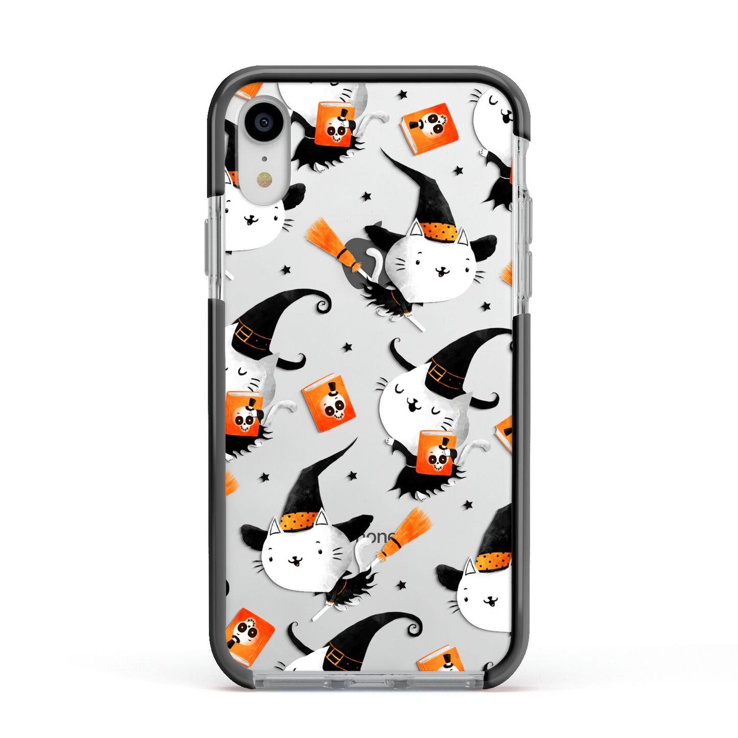 Cute Halloween Cats Apple iPhone XR Impact Case Black Edge on Silver Phone