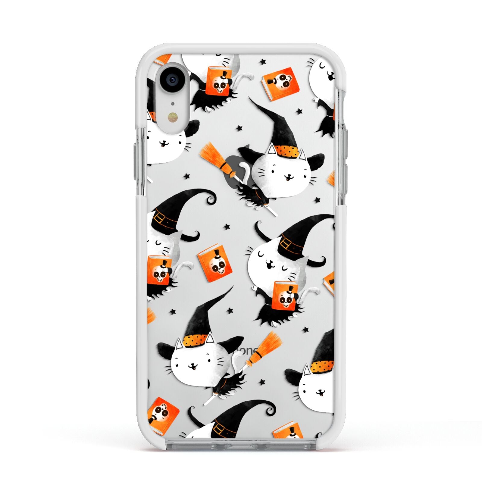 Cute Halloween Cats Apple iPhone XR Impact Case White Edge on Silver Phone