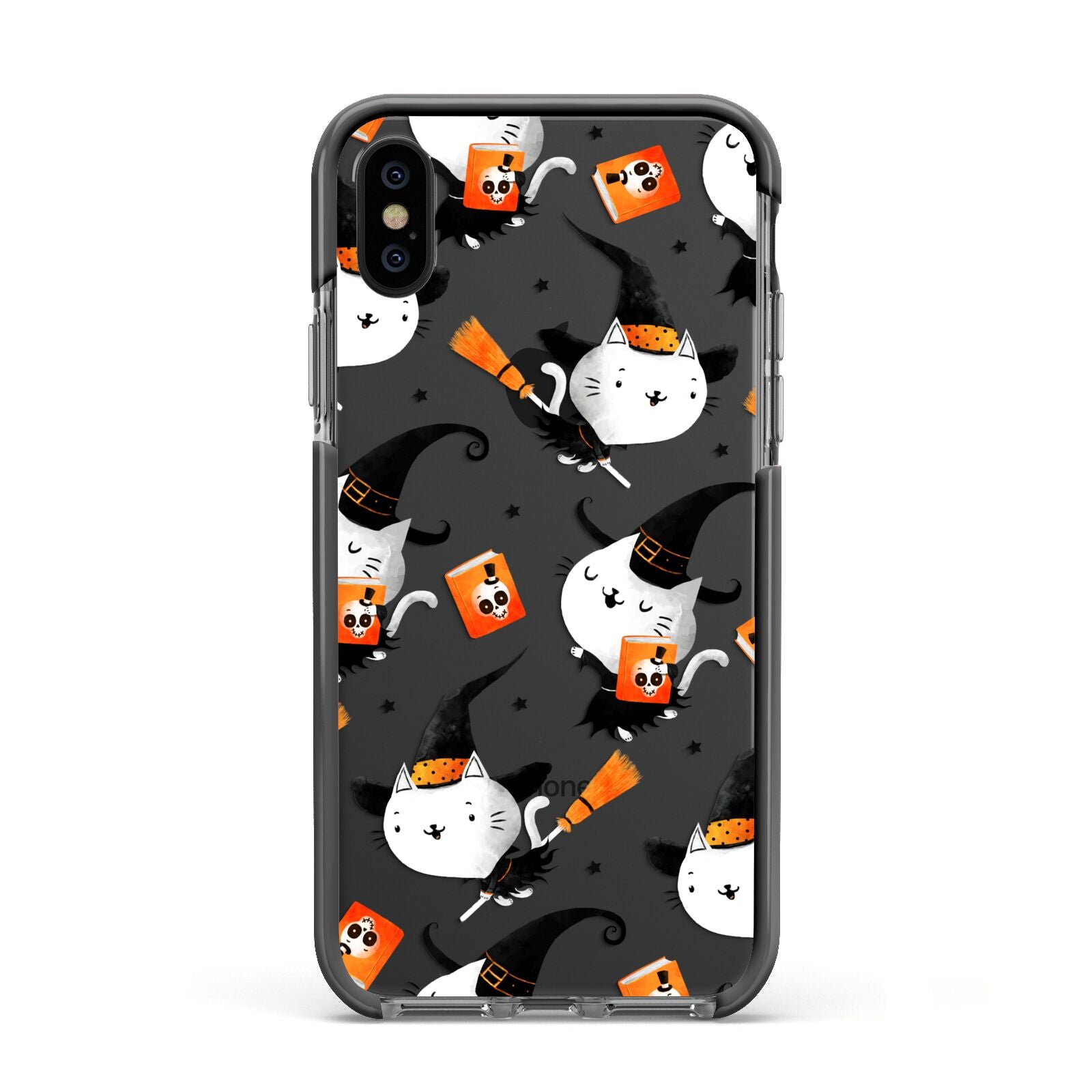 Cute Halloween Cats Apple iPhone Xs Impact Case Black Edge on Black Phone
