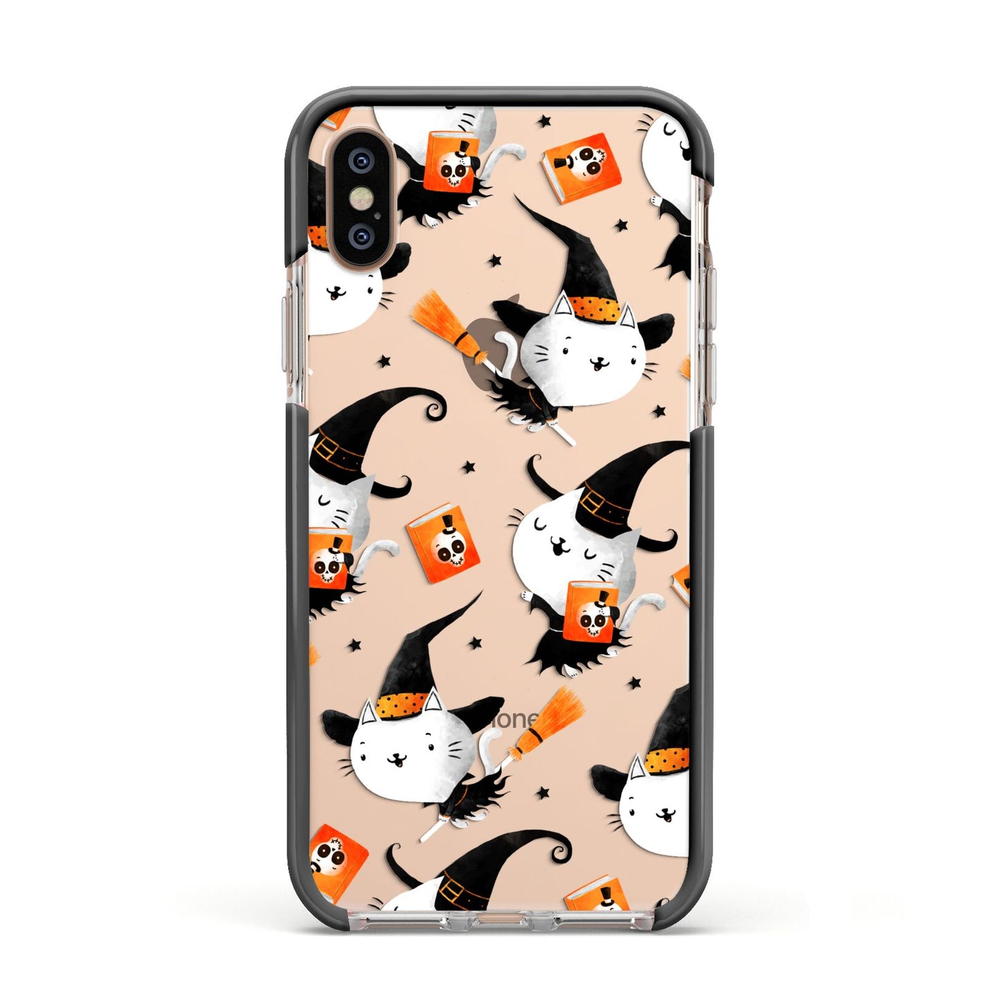 Cute Halloween Cats Apple iPhone Xs Impact Case Black Edge on Gold Phone