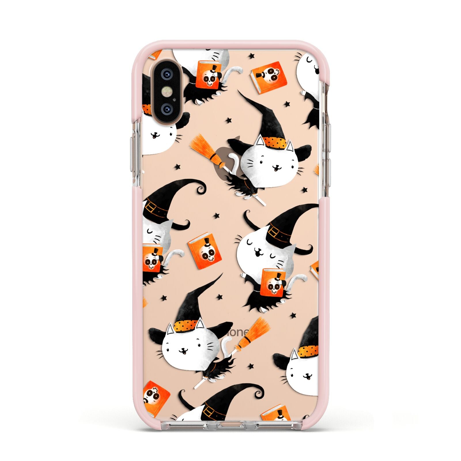 Cute Halloween Cats Apple iPhone Xs Impact Case Pink Edge on Gold Phone