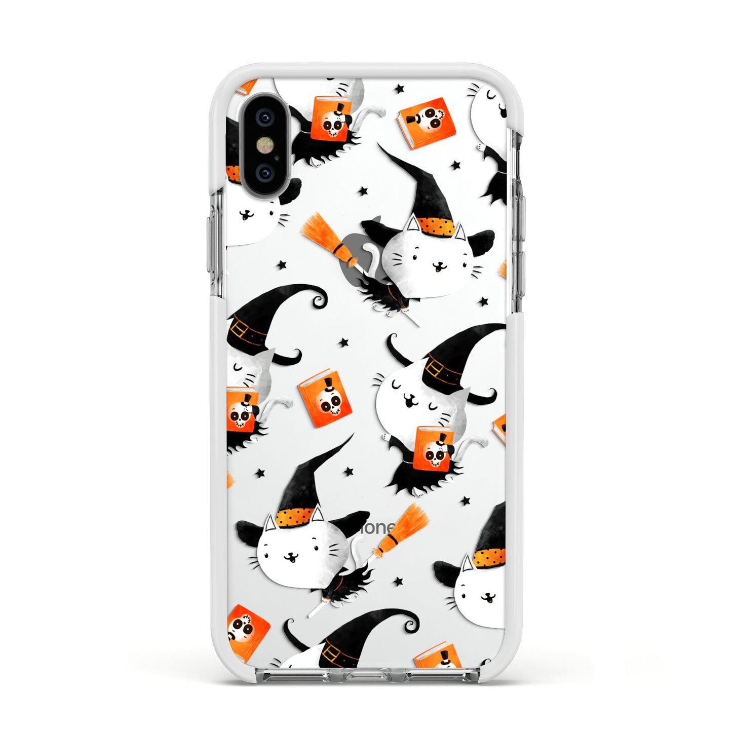 Cute Halloween Cats Apple iPhone Xs Impact Case White Edge on Silver Phone