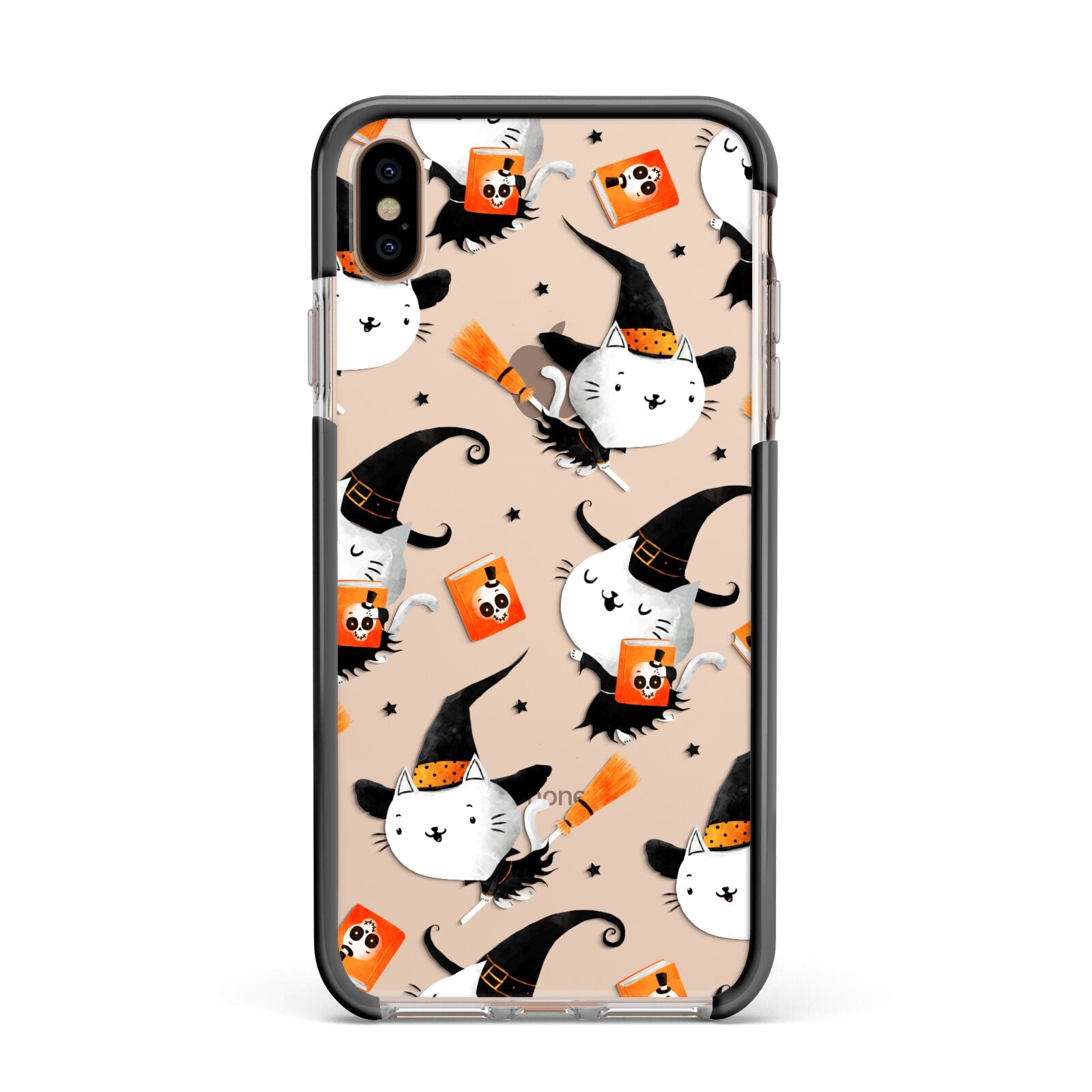Cute Halloween Cats Apple iPhone Xs Max Impact Case Black Edge on Gold Phone