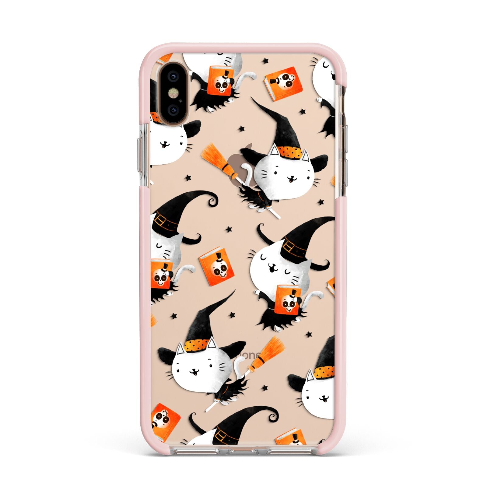 Cute Halloween Cats Apple iPhone Xs Max Impact Case Pink Edge on Gold Phone