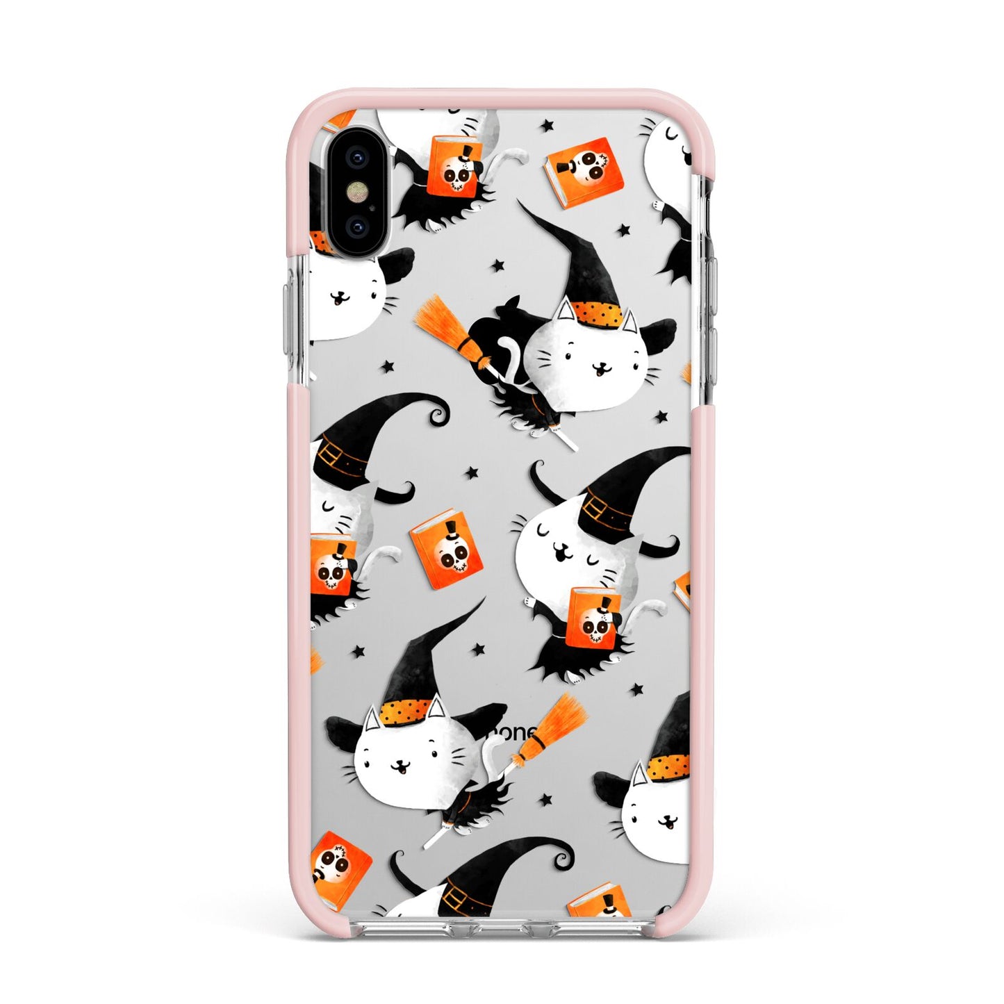 Cute Halloween Cats Apple iPhone Xs Max Impact Case Pink Edge on Silver Phone