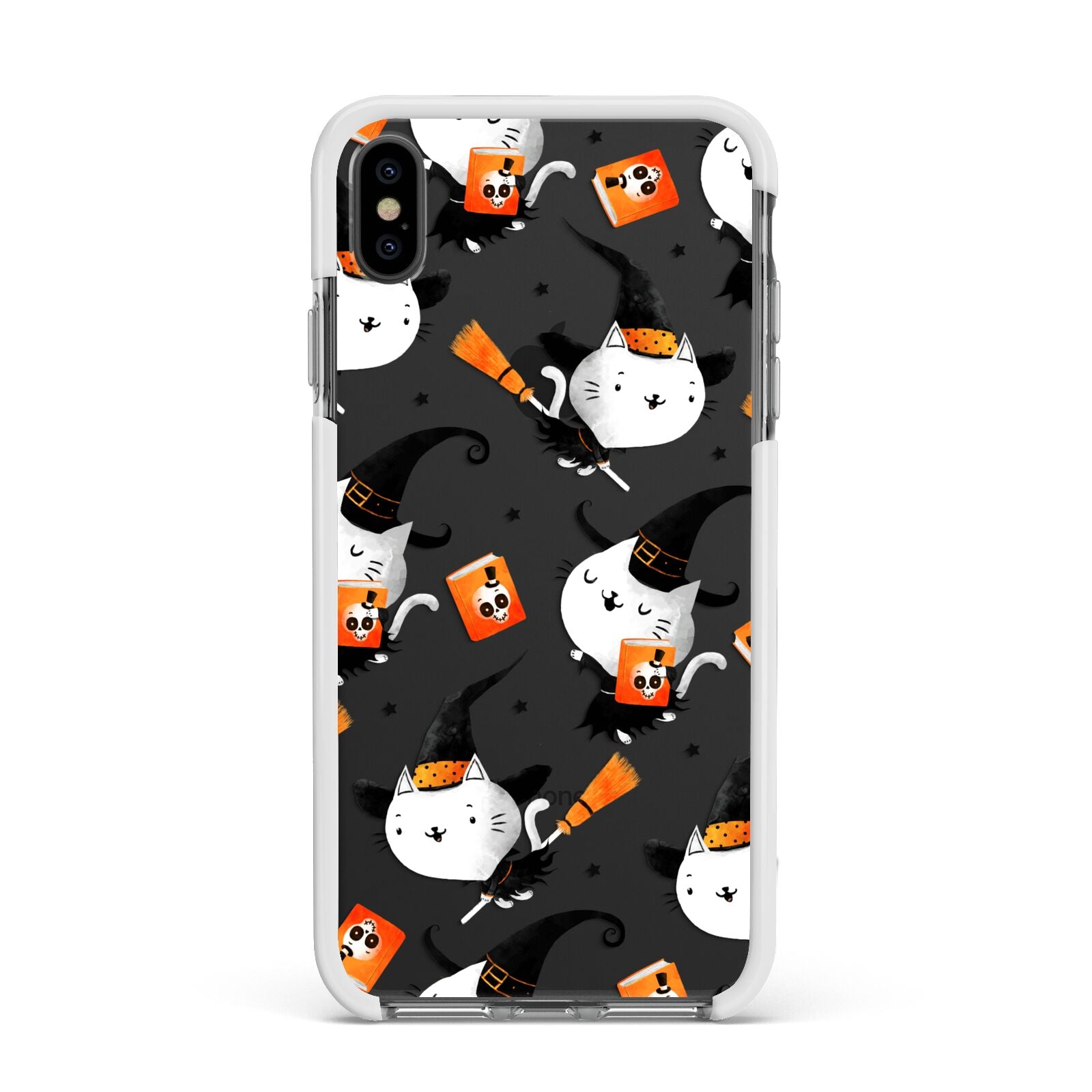 Cute Halloween Cats Apple iPhone Xs Max Impact Case White Edge on Black Phone