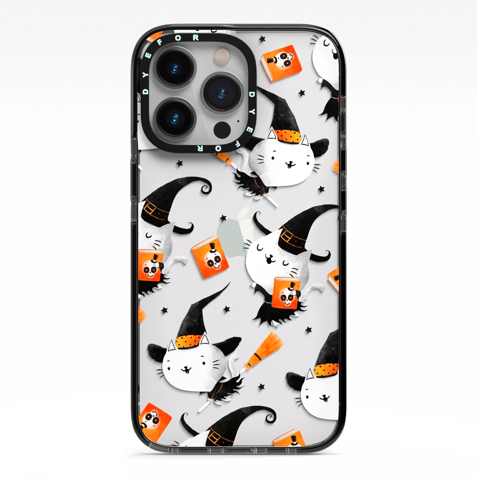 Cute Halloween Cats iPhone 13 Pro Black Impact Case on Silver phone