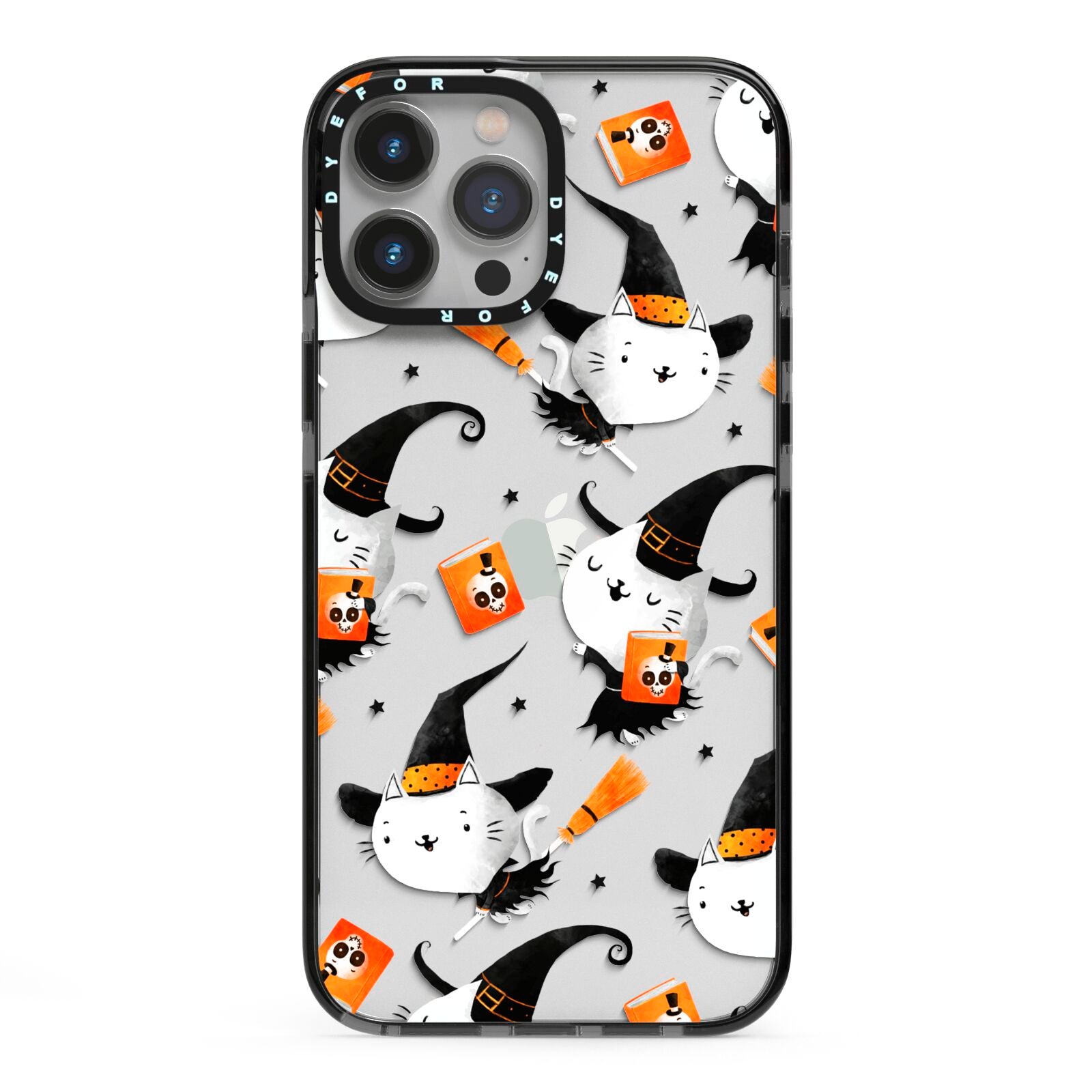 Cute Halloween Cats iPhone 13 Pro Max Black Impact Case on Silver phone