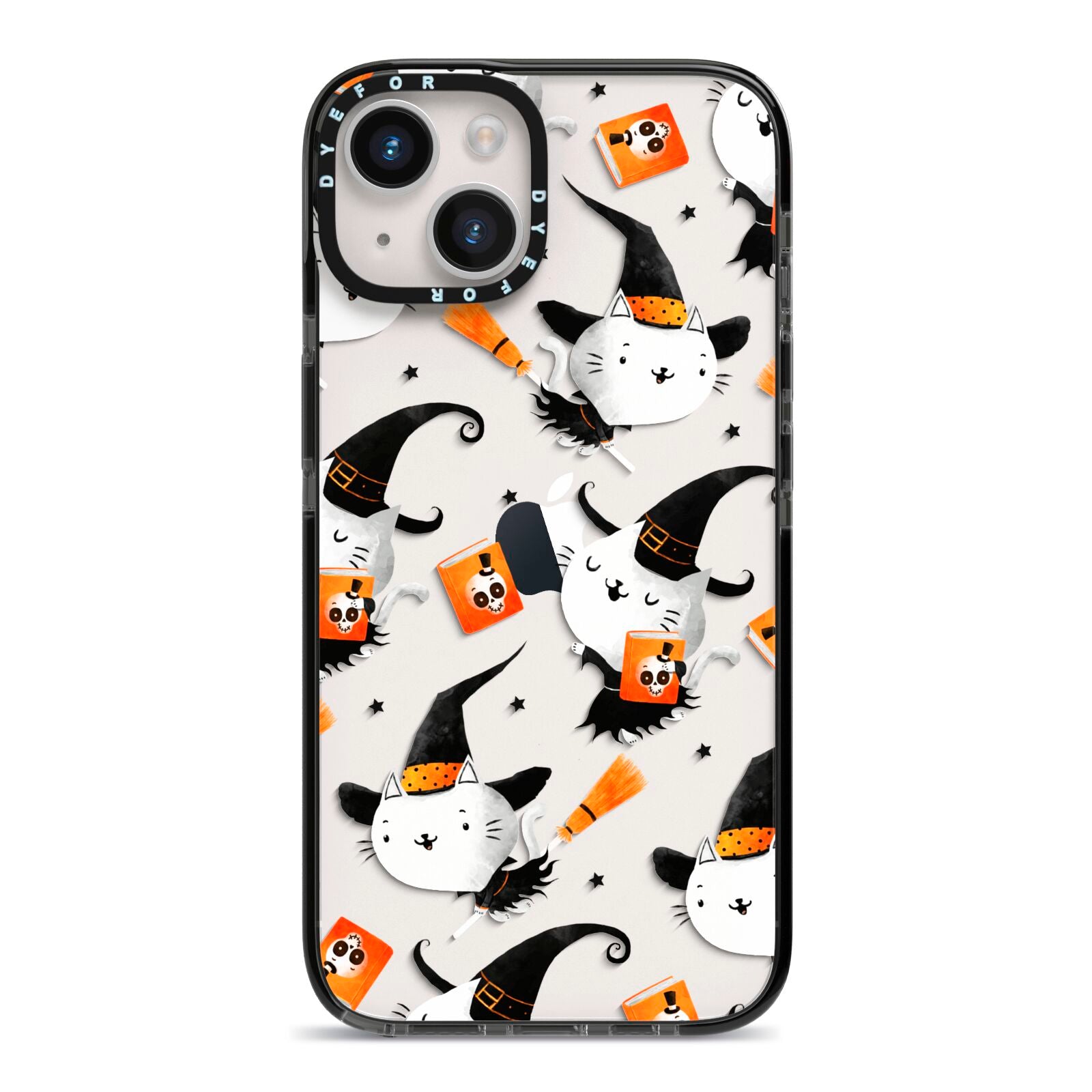 Cute Halloween Cats iPhone 14 Black Impact Case on Silver phone