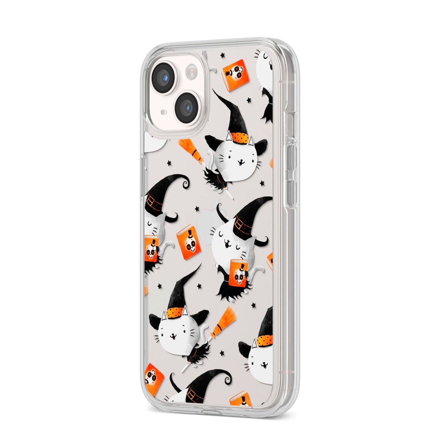 Cute Halloween Cats iPhone 14 Clear Tough Case Starlight Angled Image