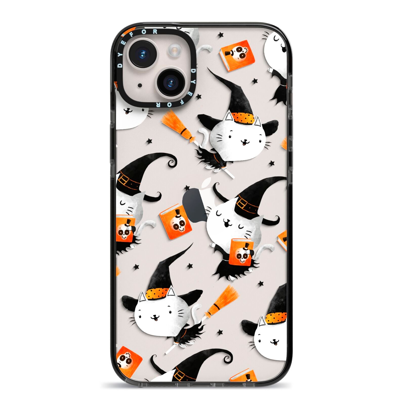 Cute Halloween Cats iPhone 14 Plus Black Impact Case on Silver phone
