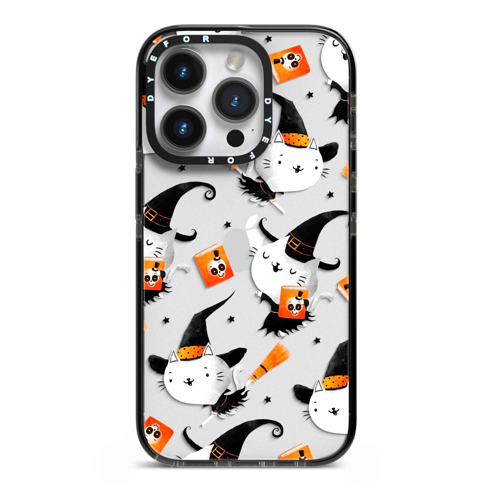 Cute Halloween Cats iPhone 14 Pro Black Impact Case on Silver phone