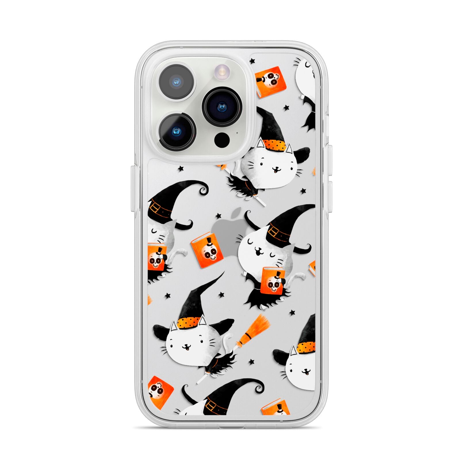 Cute Halloween Cats iPhone 14 Pro Clear Tough Case Silver