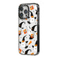 Cute Halloween Cats iPhone 14 Pro Max Black Impact Case Side Angle on Silver phone