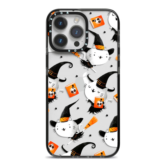Cute Halloween Cats iPhone 14 Pro Max Black Impact Case on Silver phone