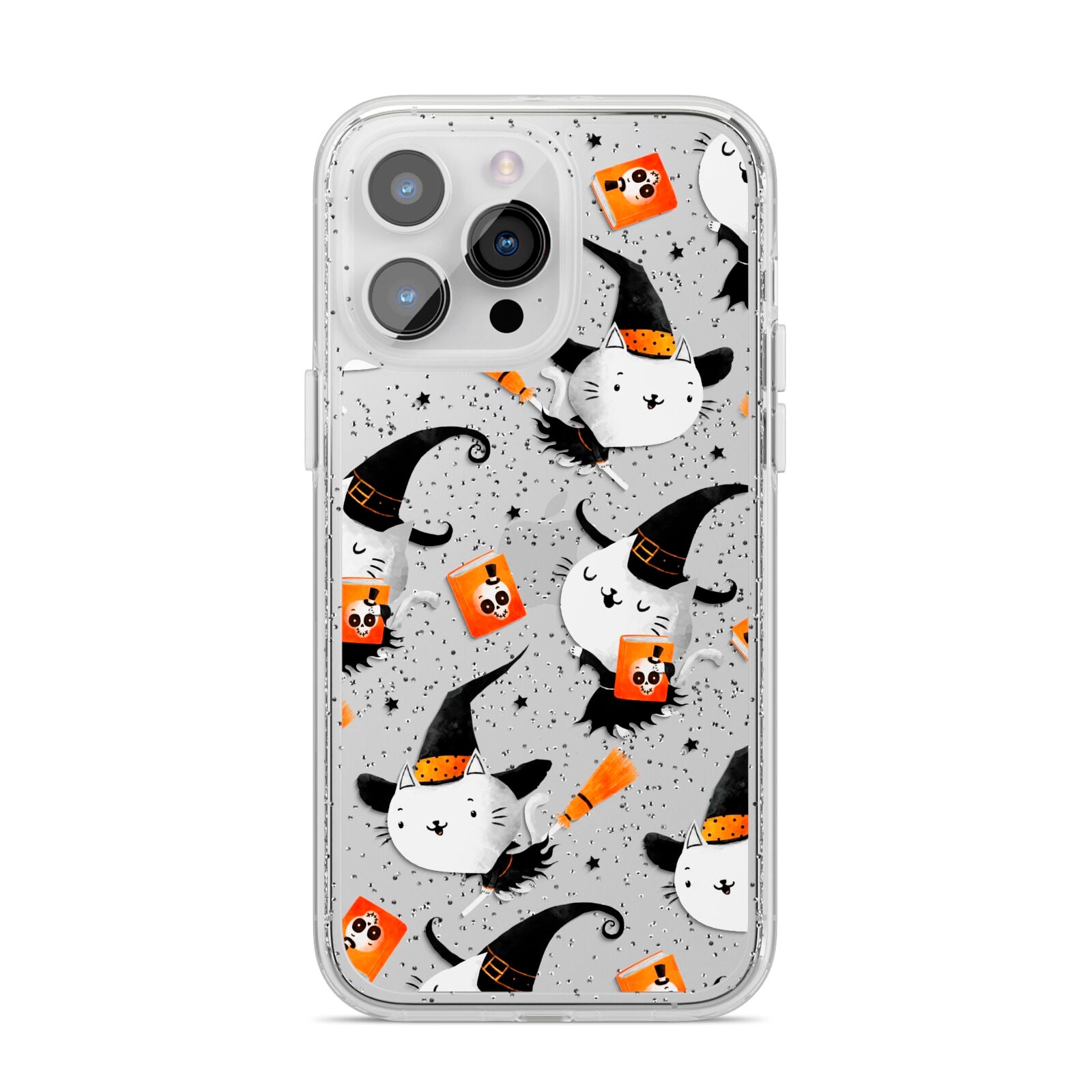 Cute Halloween Cats iPhone 14 Pro Max Glitter Tough Case Silver