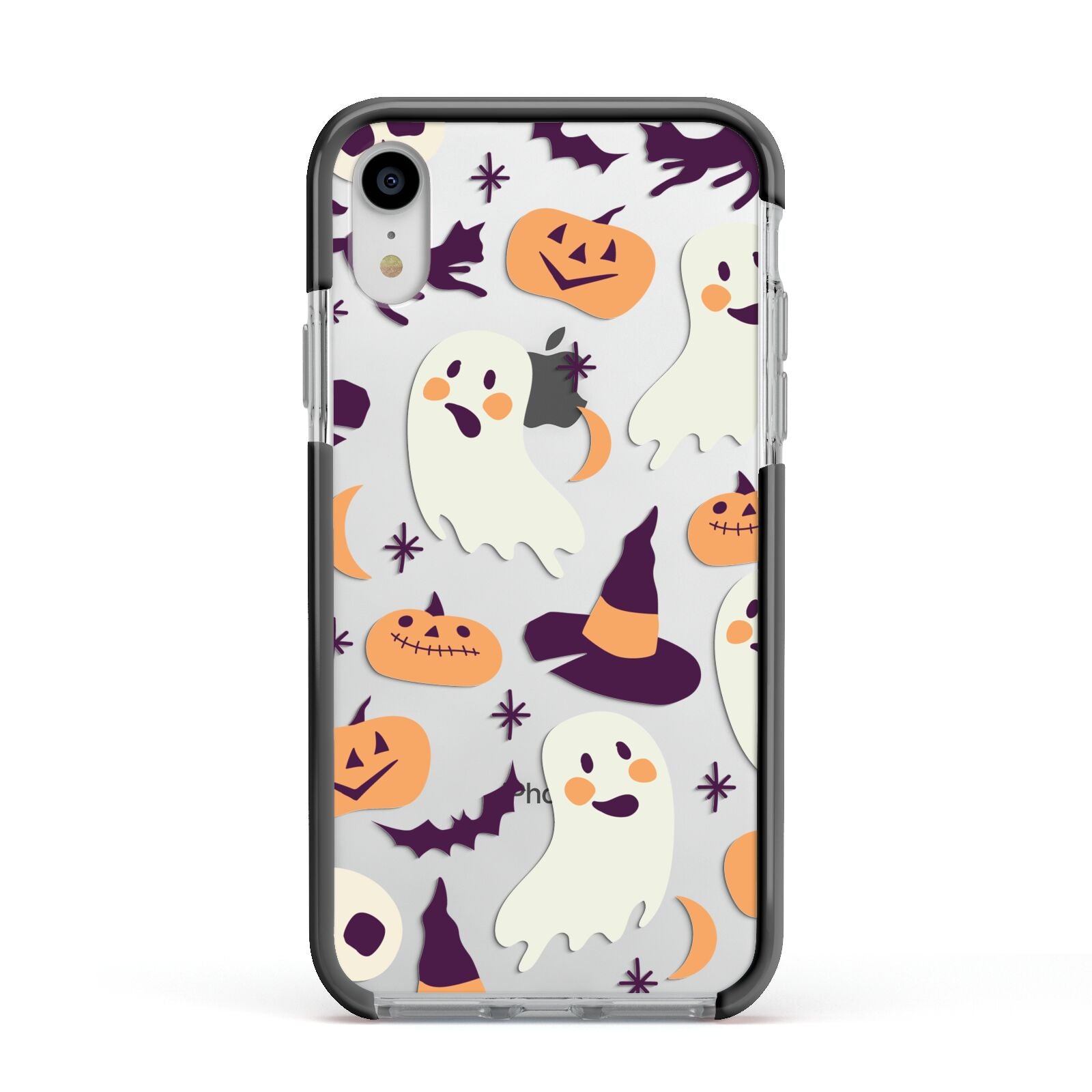 Cute Halloween Illustrations with Transparent Background Apple iPhone XR Impact Case Black Edge on Silver Phone