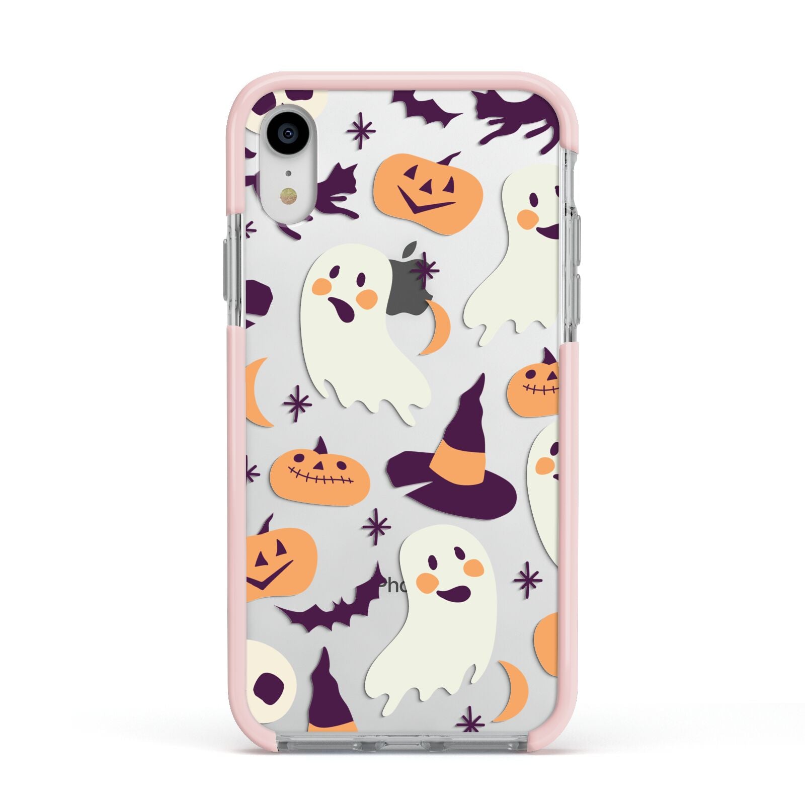 Cute Halloween Illustrations with Transparent Background Apple iPhone XR Impact Case Pink Edge on Silver Phone