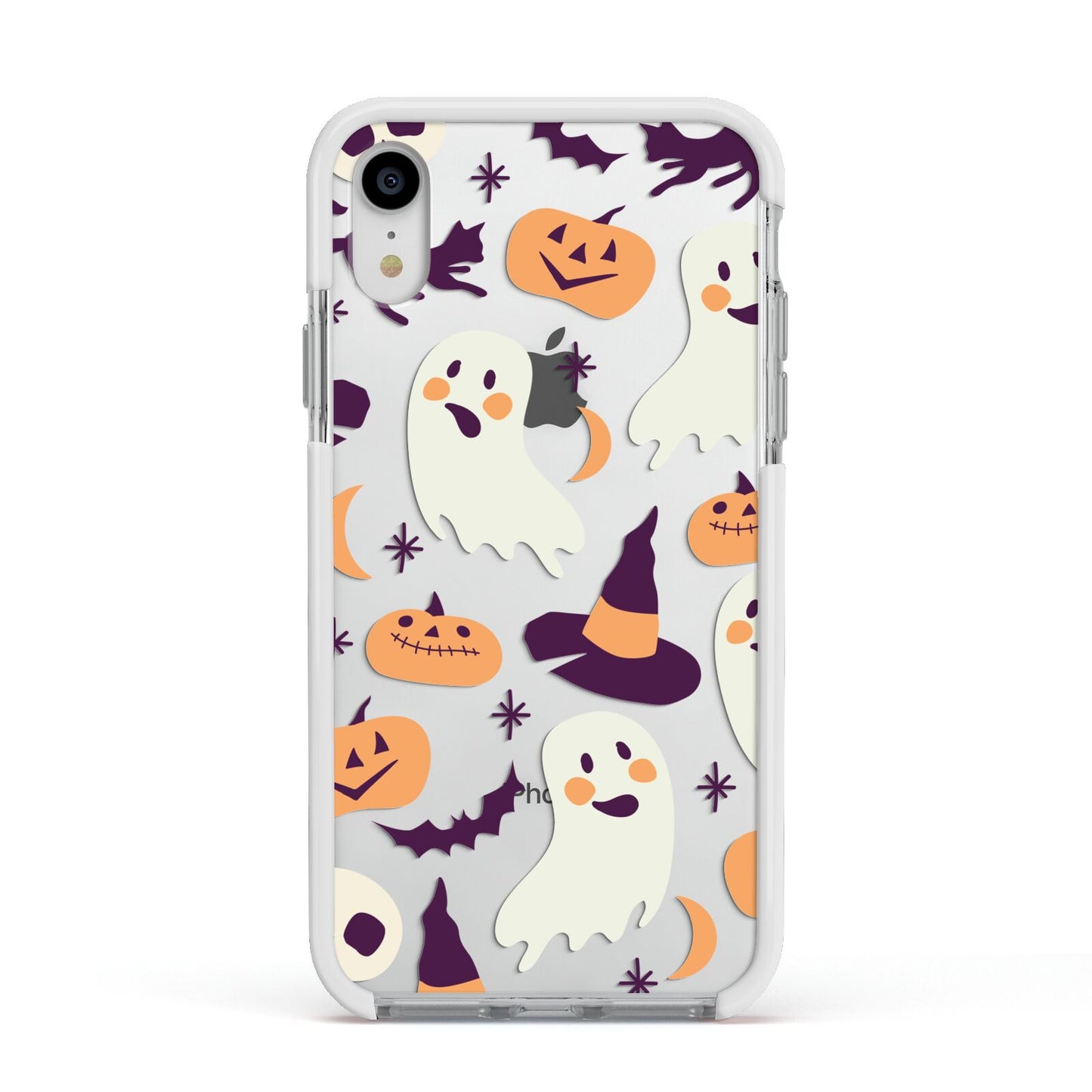 Cute Halloween Illustrations with Transparent Background Apple iPhone XR Impact Case White Edge on Silver Phone