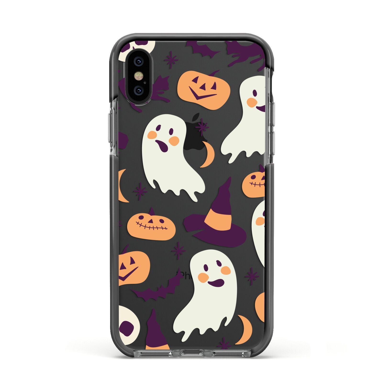 Cute Halloween Illustrations with Transparent Background Apple iPhone Xs Impact Case Black Edge on Black Phone